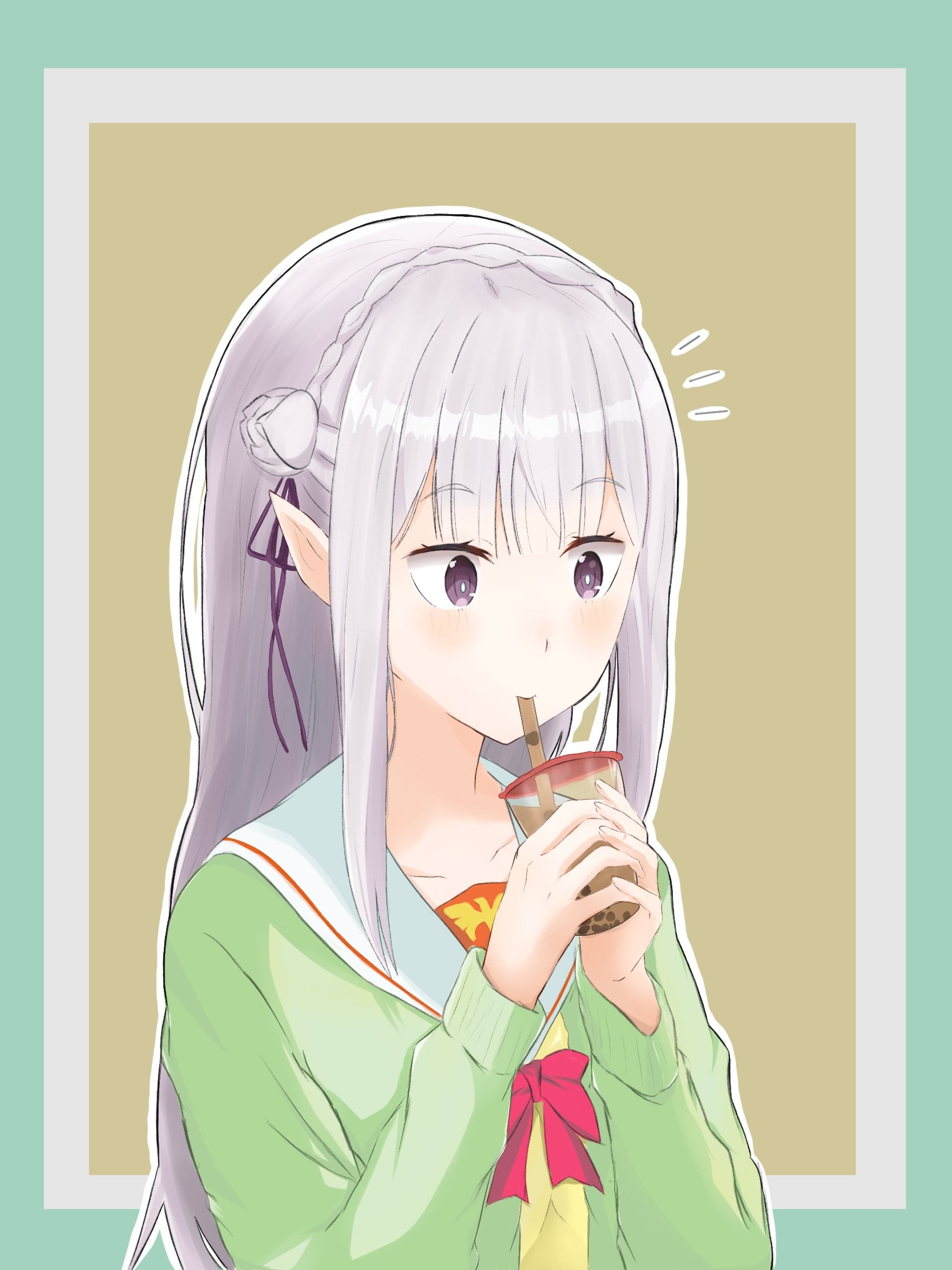 1670x2230 Media Daily Emilia, Lia drinking Boba Tea: OneTrueEmilia, Phone