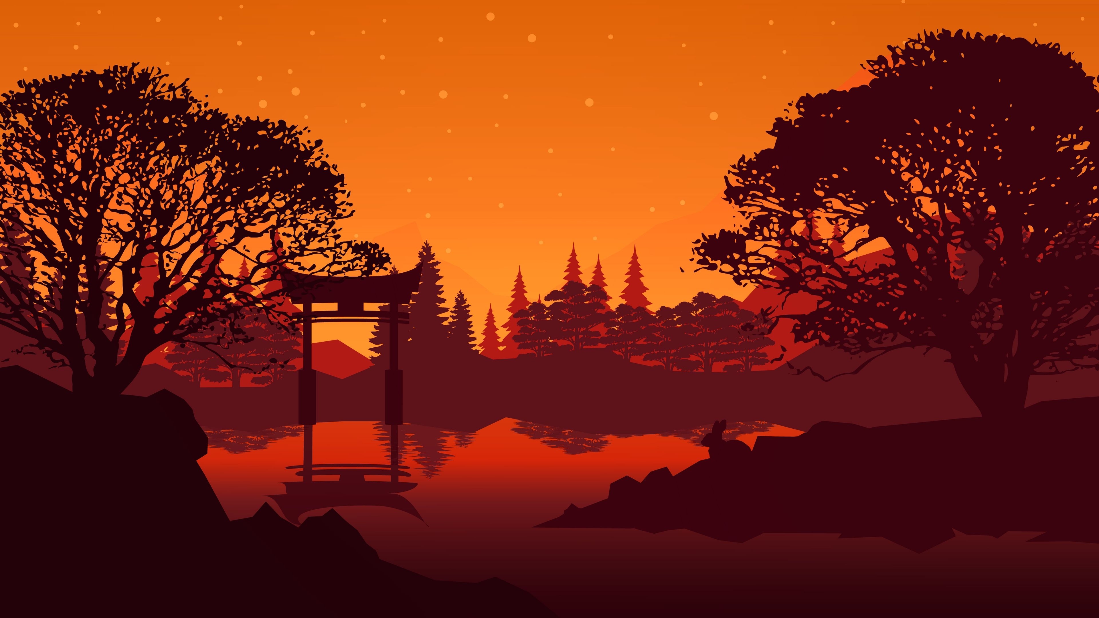 3840x2160 torii, landscape, lake, trees, art 4k torii, Landscape, Lake. Beautiful scenery wallpaper, Scenery wallpaper, Art wallpaper, Desktop