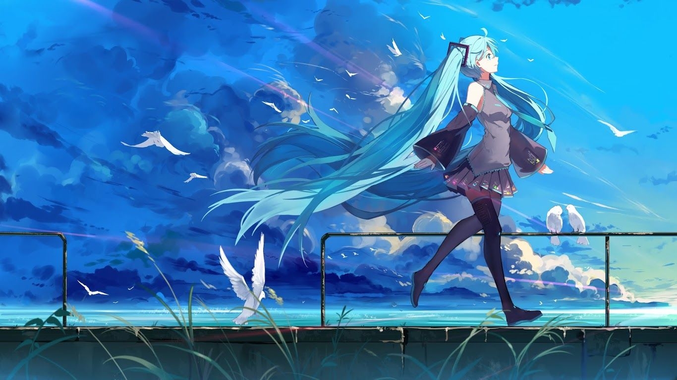 1370x770 Hatsune Miku Anime Girl 4K Wallpaper, Desktop