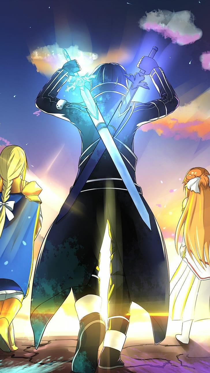 730x1300 HD wallpaper: anime, Sword Art Online Alicization, Kirito Sword, Phone