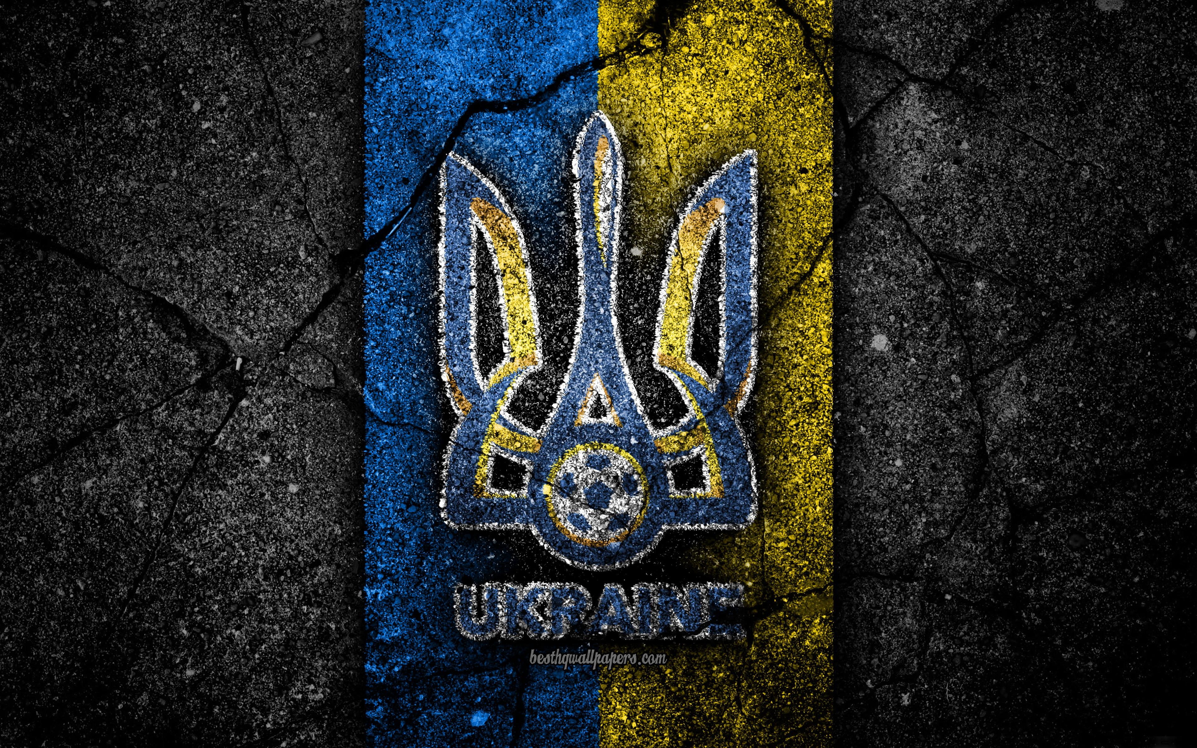 3840x2400 Download wallpaper Ukrainian football team, 4k, emblem, UEFA, Desktop