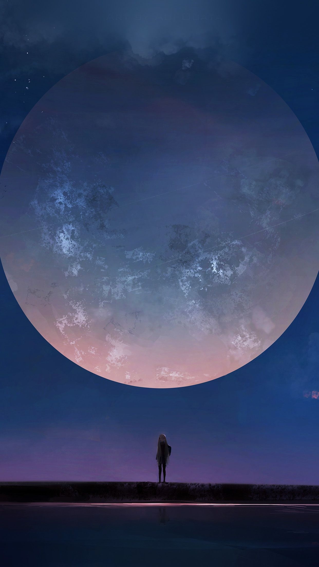 1250x2210 Moon Anime Night Art Illustration Wallpaper, Phone