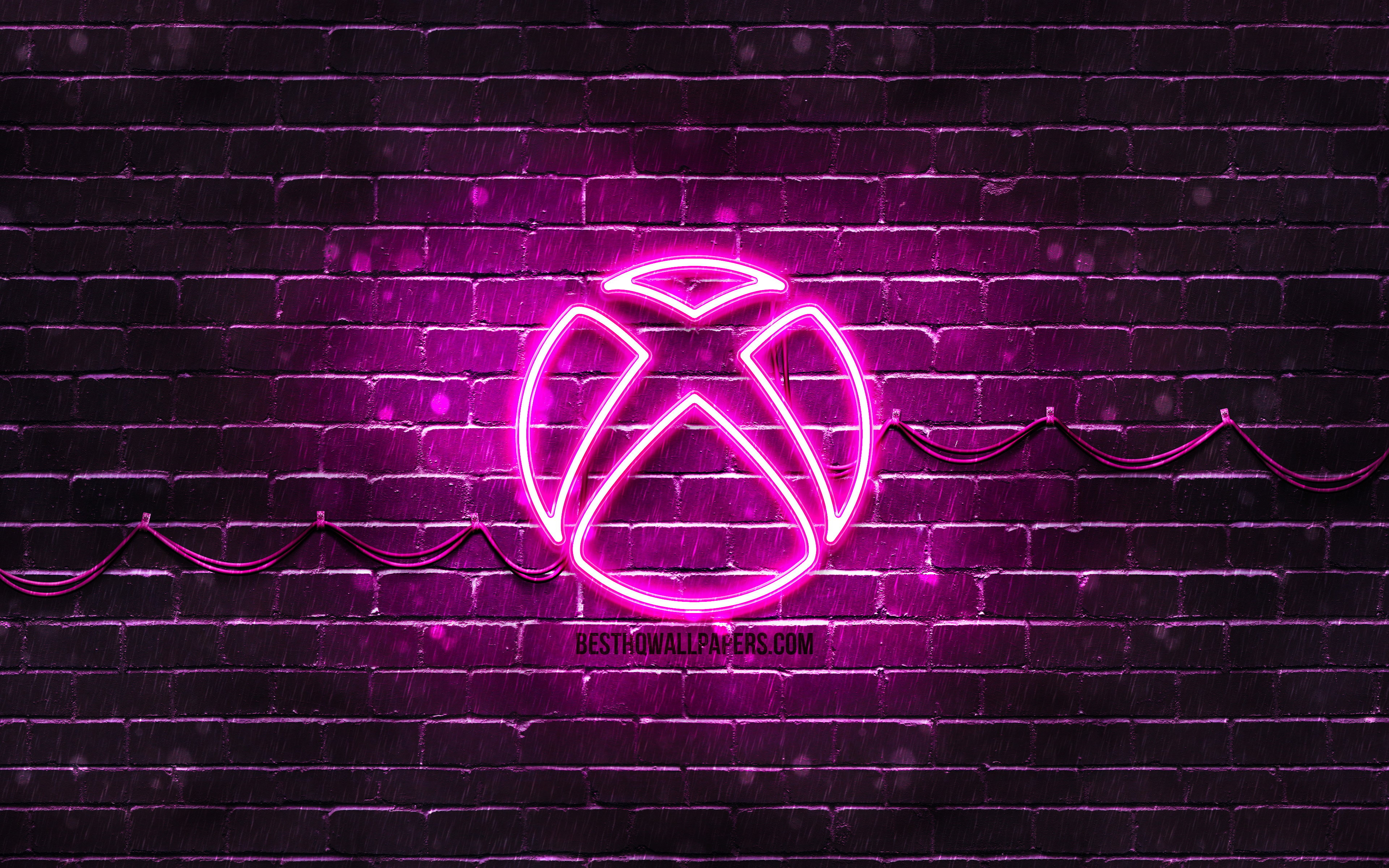 3840x2400 Download wallpaper Xbox purple logo, 4k, purple brickwall, Xbox logo, brands, Xbox neon logo, Xbox for desktop with resolution. High Quality HD picture wallpaper, Desktop