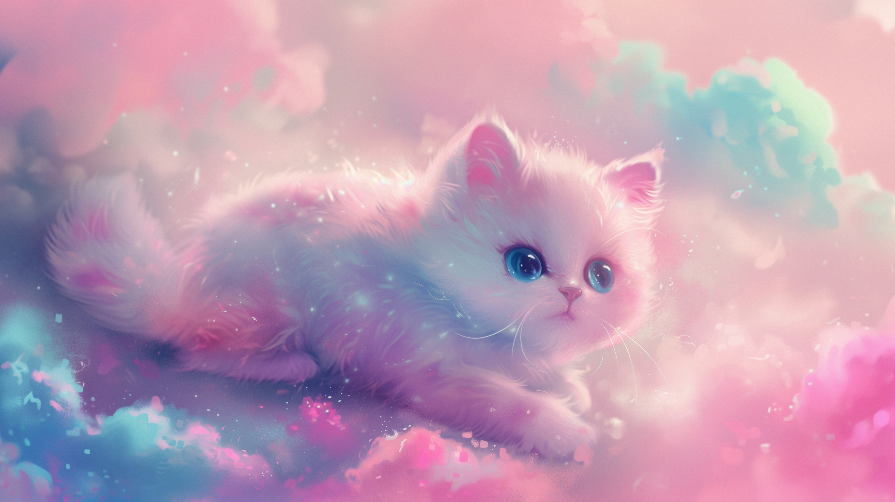 2920x1640 Adorable Cat in Dreamy Pastel Clouds, Desktop