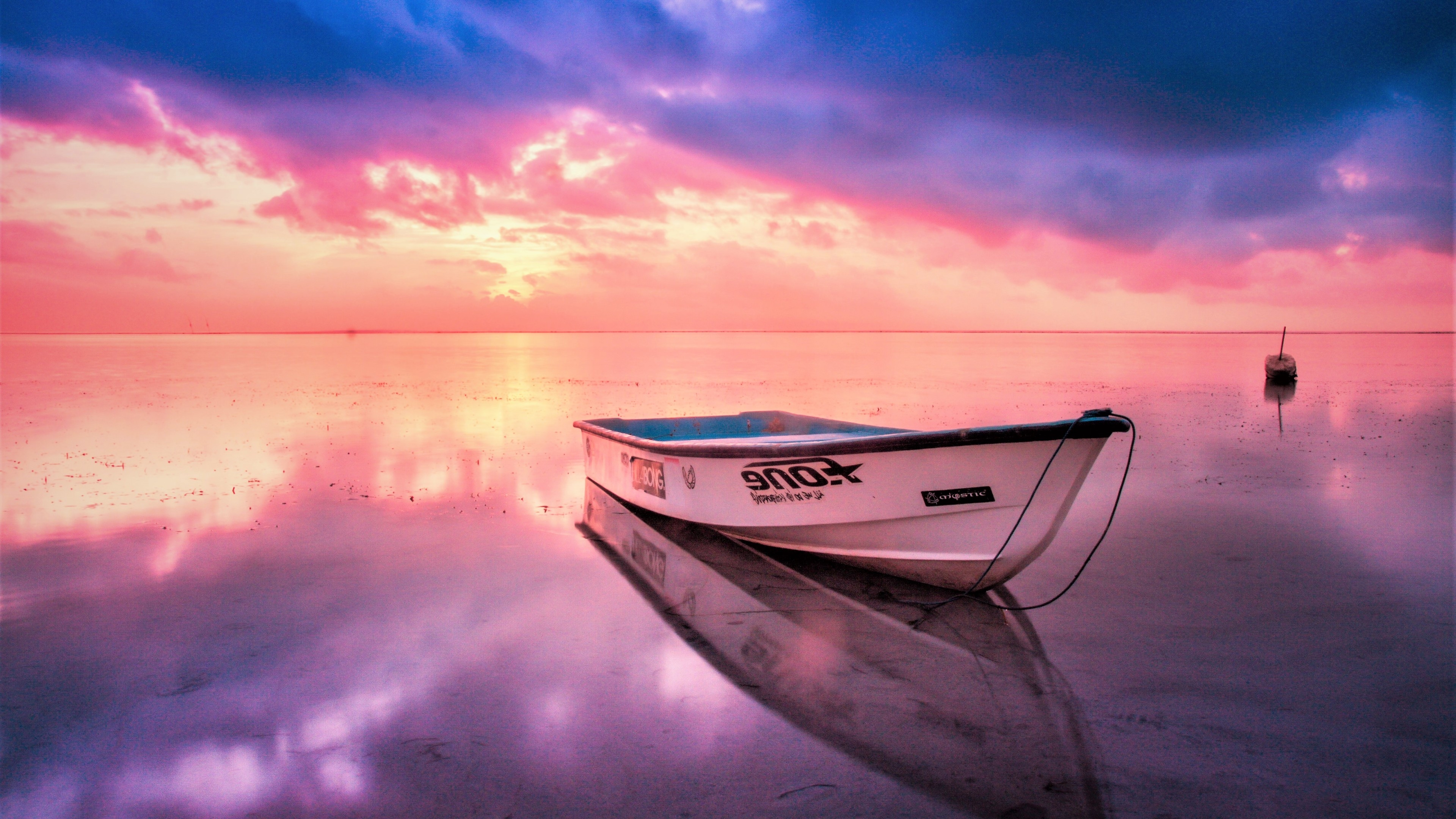 3840x2160 Wallpaper reflection, boat, sunset, Nature, Desktop