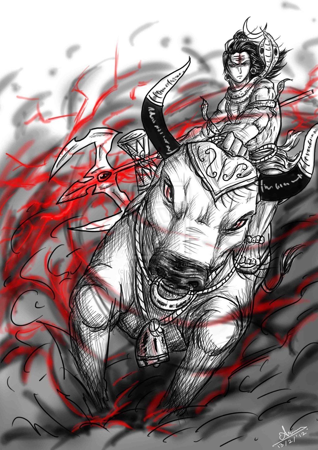 1030x1450 Anime sketch: Lord Shiva and Nandi, Phone