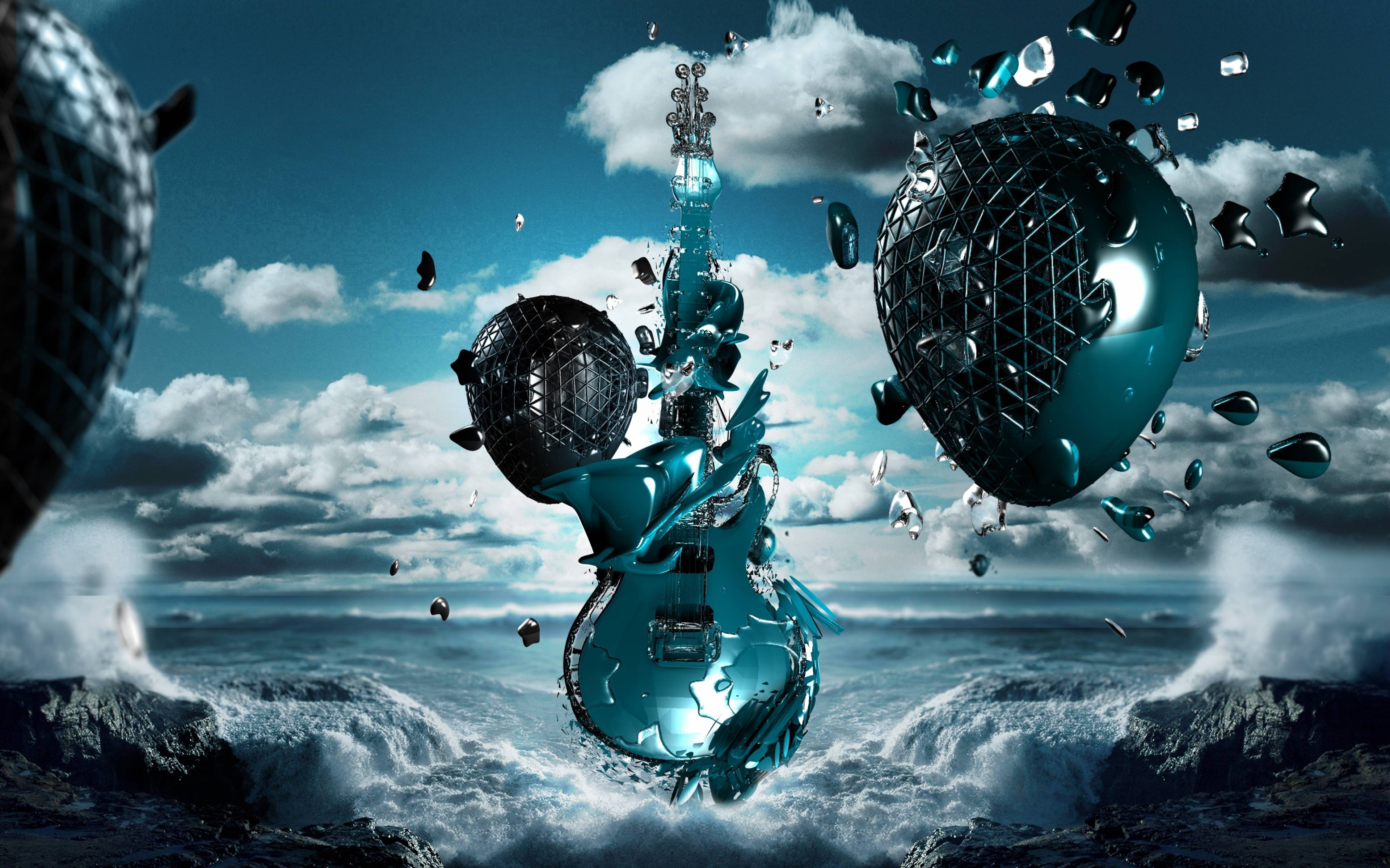 3840x2400 Download Wallpaper  guitar, ball, sky, planet, surrealism, Desktop