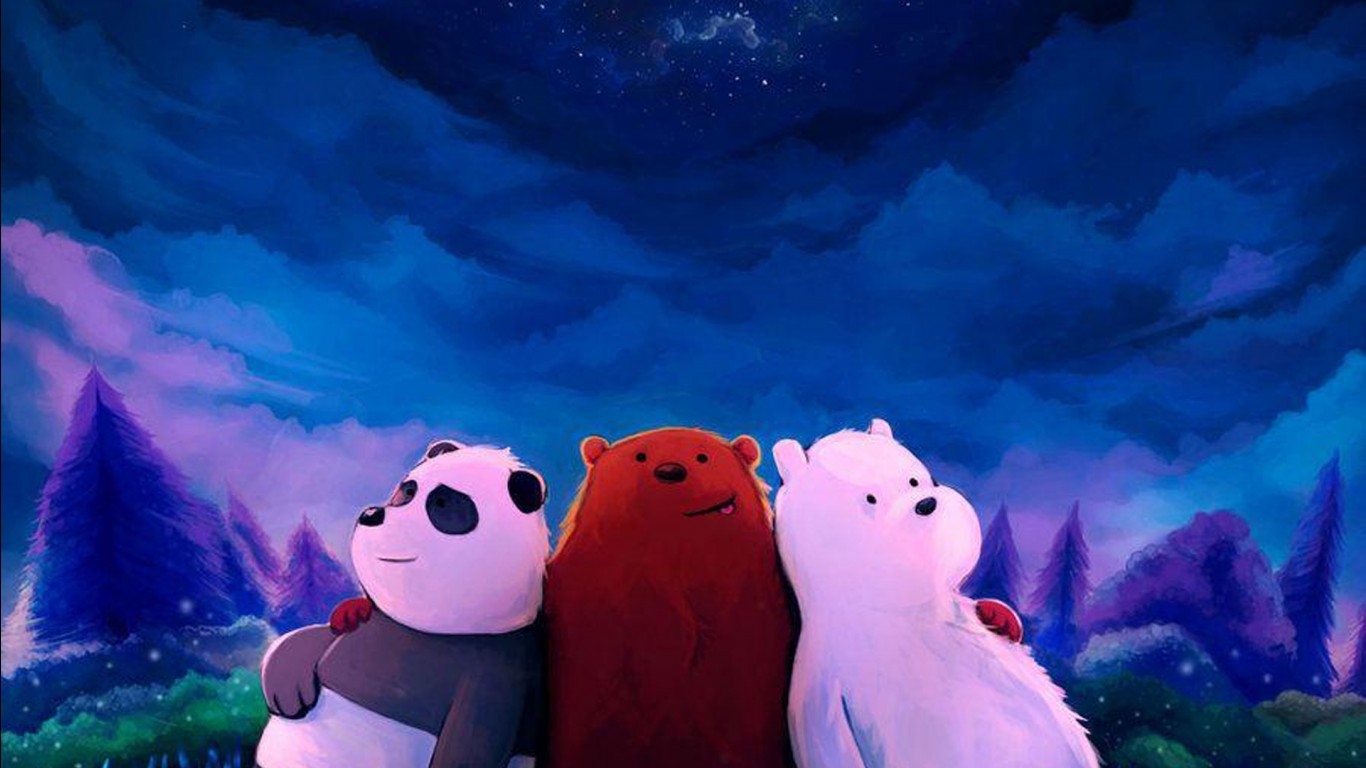 1370x770 Bears In Colorful Scenery Background HD We Bare Bears Wallpaper, Desktop