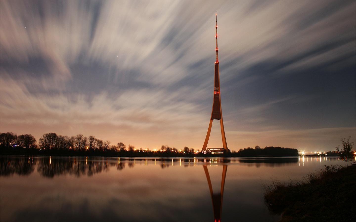 1440x900 Download Wallpaper river reflection clouds riga daugava latvia, Desktop