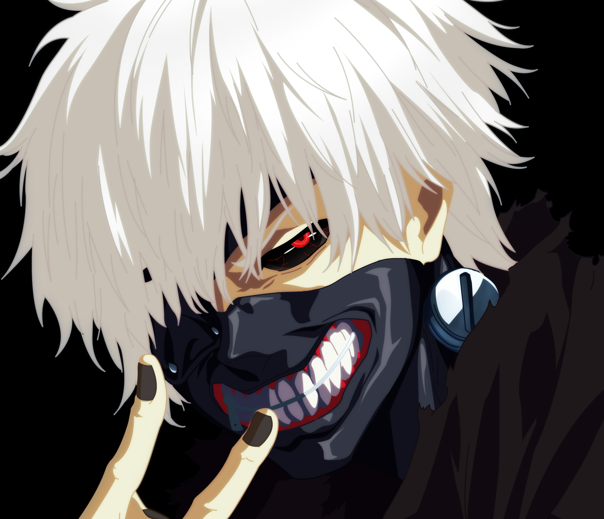 1920x1660 Red Eyes White Hair Teeth Mask, Desktop