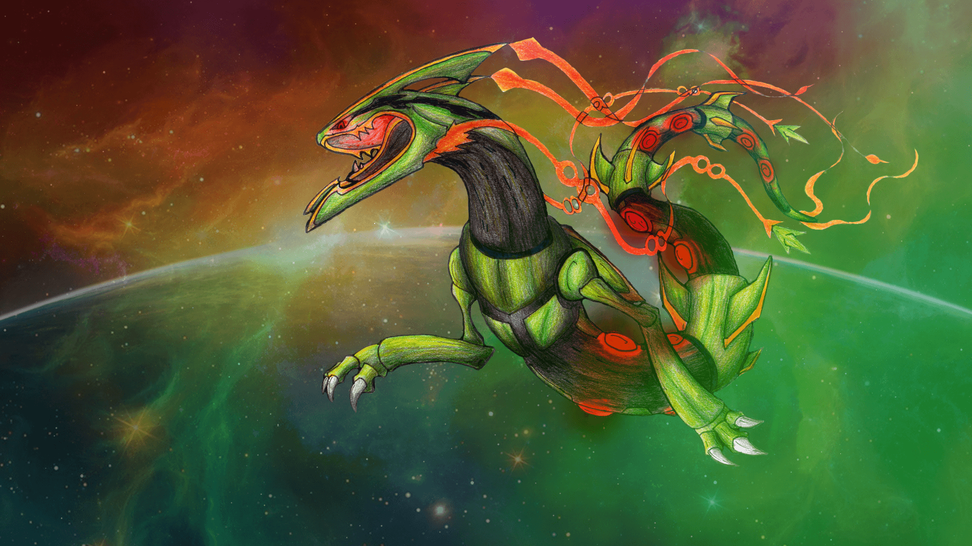 1920x1080 Space Roar (Mega Rayquaza FanArt) Wallpaper, Desktop