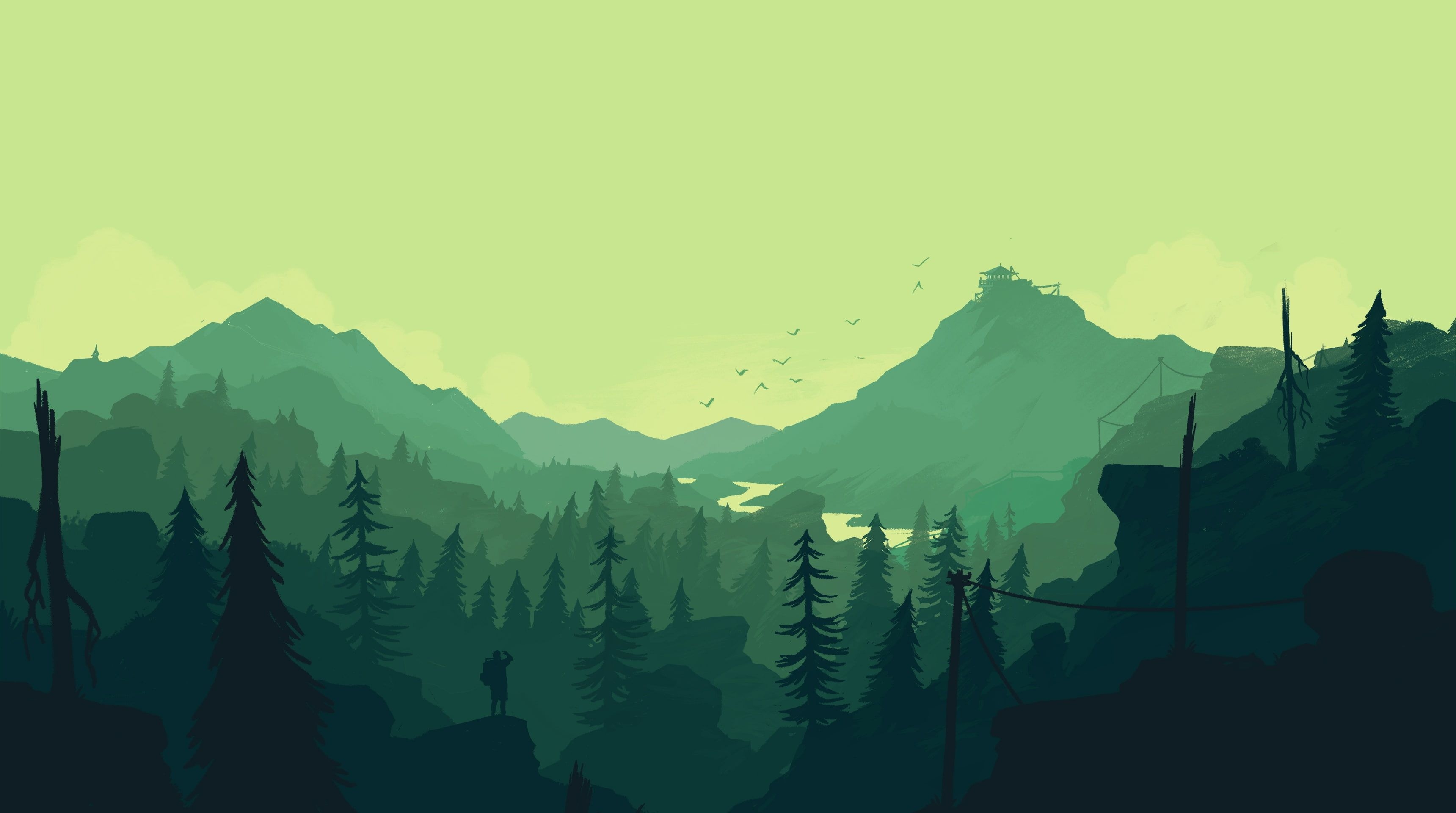 3440x1920 Firewatch Green Wallpaper, Desktop