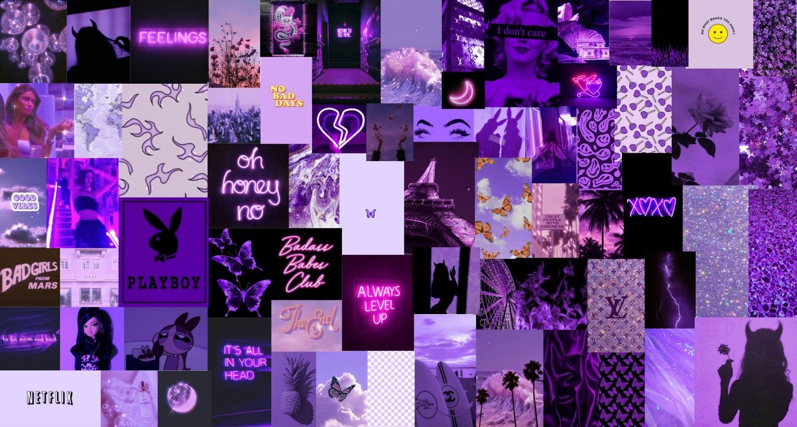 1590x860 Neon Purple Boujee Aesthetic Wall Collage Kit Digital. Purple wallpaper iphone, Pretty wallpaper iphone, Neon purple, Desktop