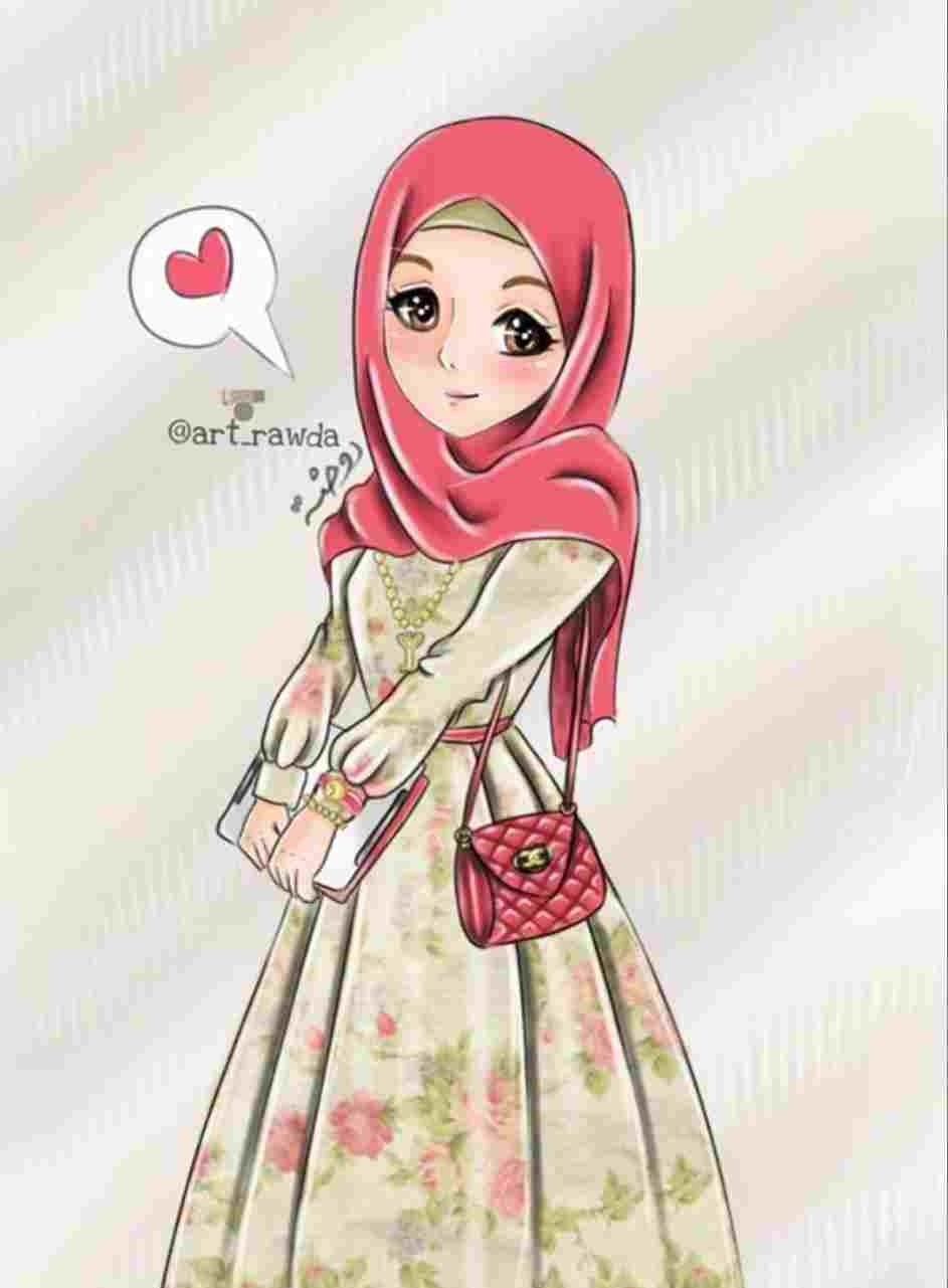 950x1290 Cute Muslim Girl Drawing, Phone