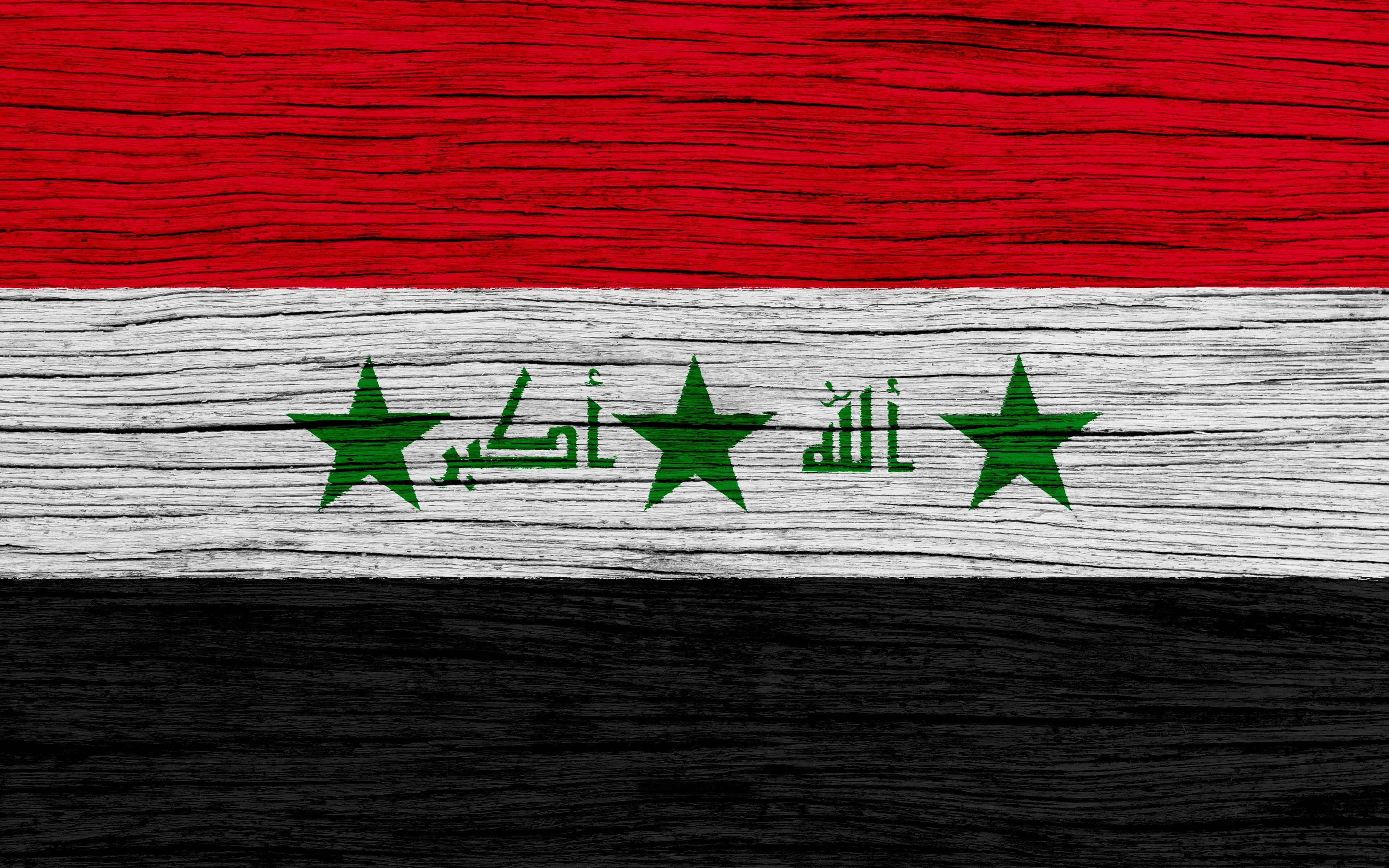 3840x2400 Download wallpaper Flag of Iraq, 4k, Asia, wooden texture, Iraqi, Desktop