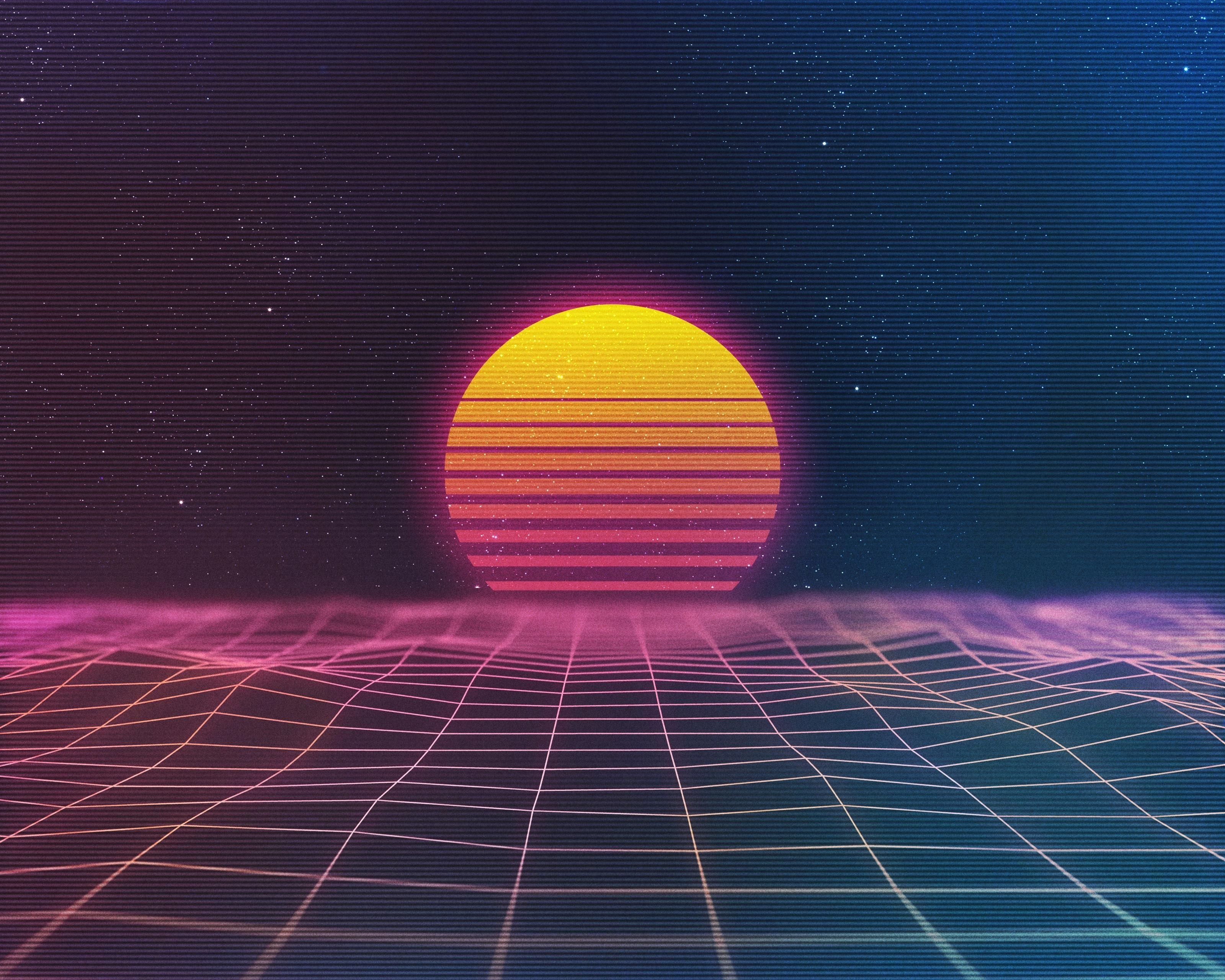 3200x2560 General 1920x1080 synthwave Sun cyberpunk space 1980s lasers New, Desktop