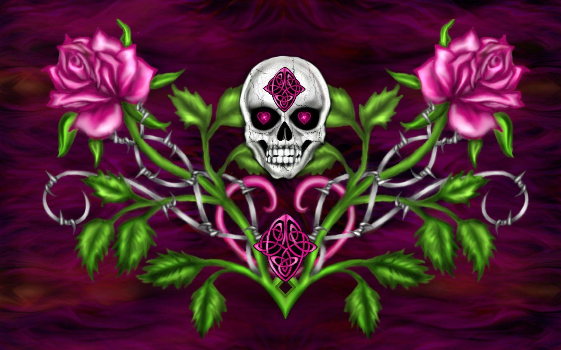 1920x1200 Skull and Pink Roses HD Wallpaper. Background Imagex1200, Desktop