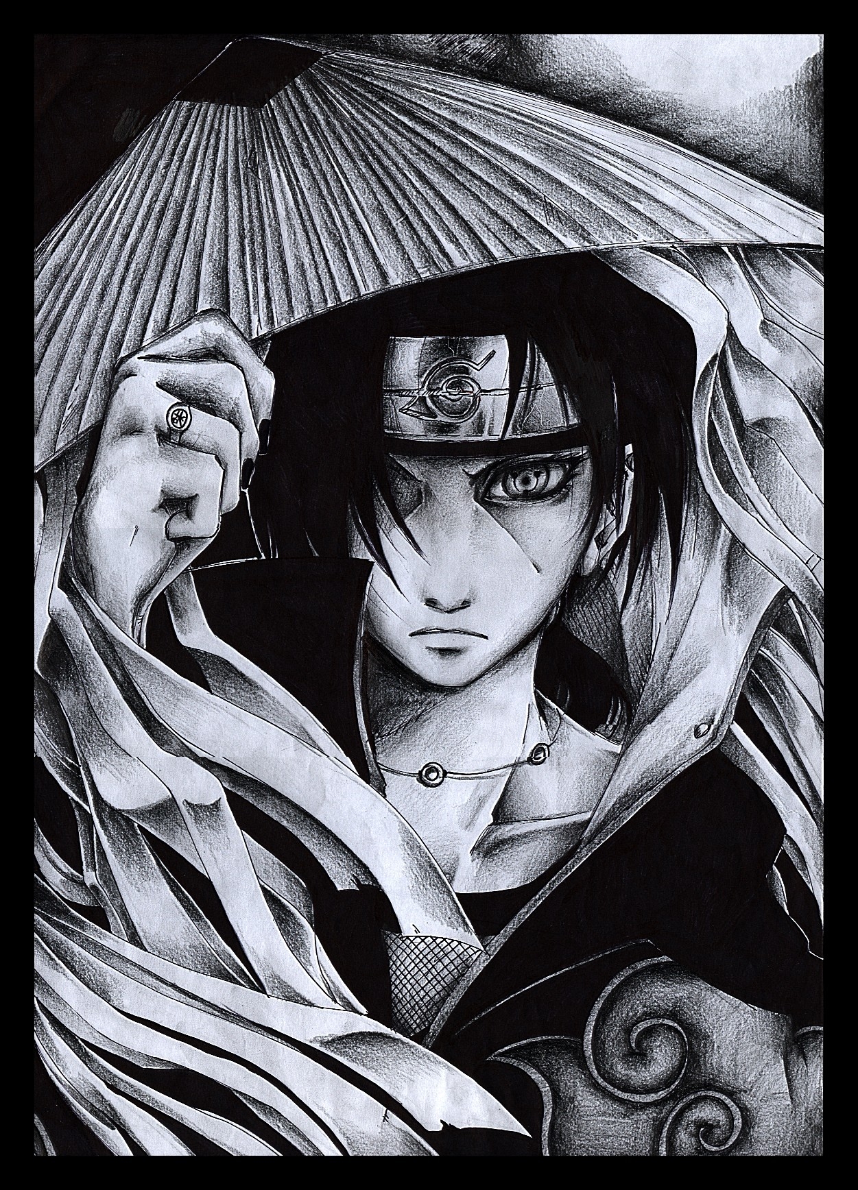 1260x1740 drawing, illustration, monochrome, Naruto Shippuuden, Akatsuki, Uchiha Itachi, sketch, black and white, monochrome photography, album cover. Mocah HD Wallpaper, Phone
