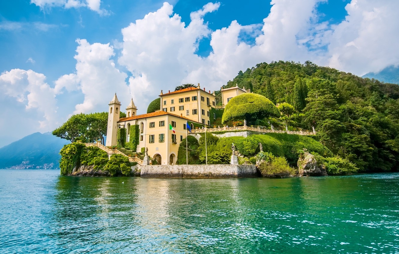 1340x850 Wallpaper lake, the building, island, Italy, Italy, lake Como, Lombardy, Lombardy, Lake Como, Lenno, Lenno image for desktop, section пейзажи, Desktop