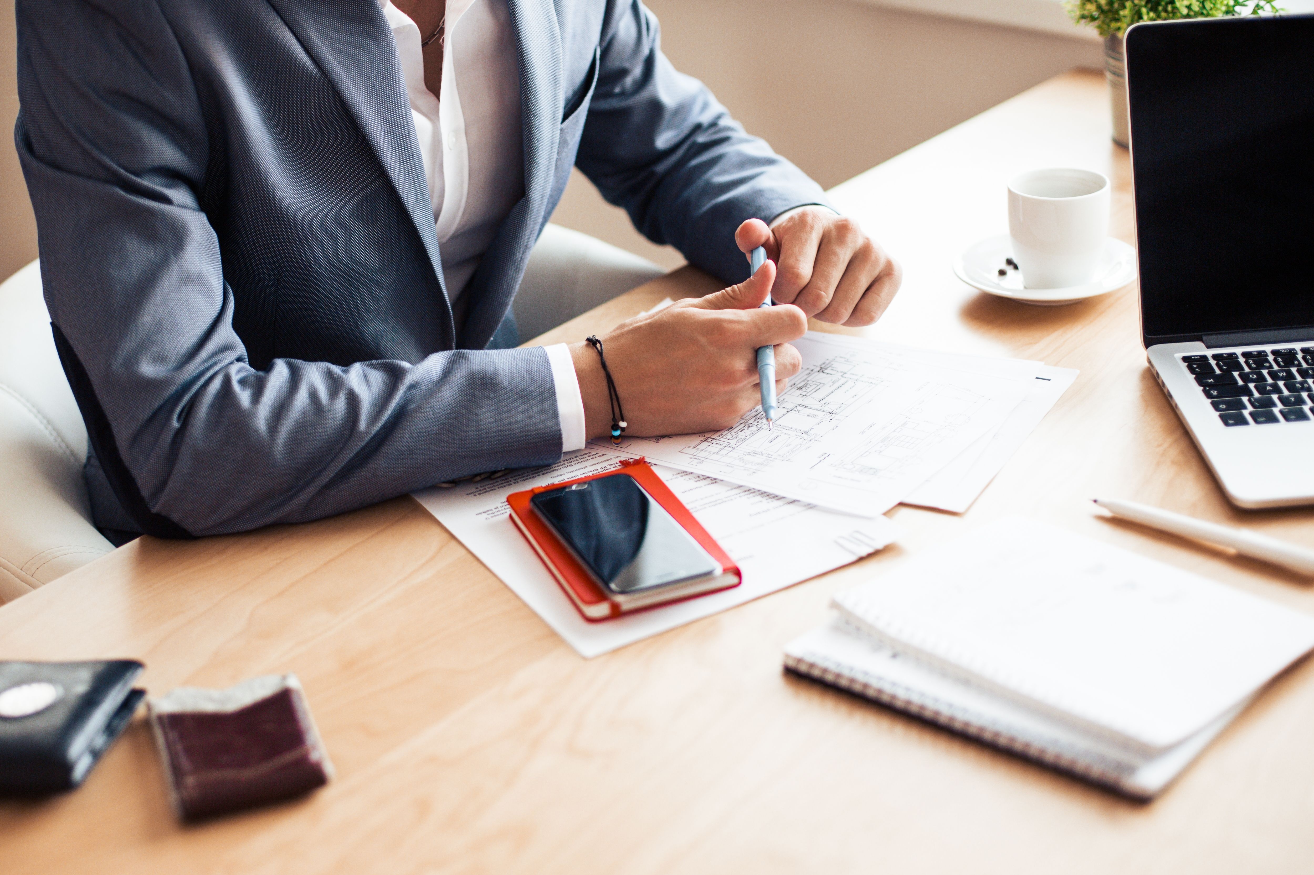 5000x3340 Man Wearing Blue Blazer on Business Meeting Free, Desktop