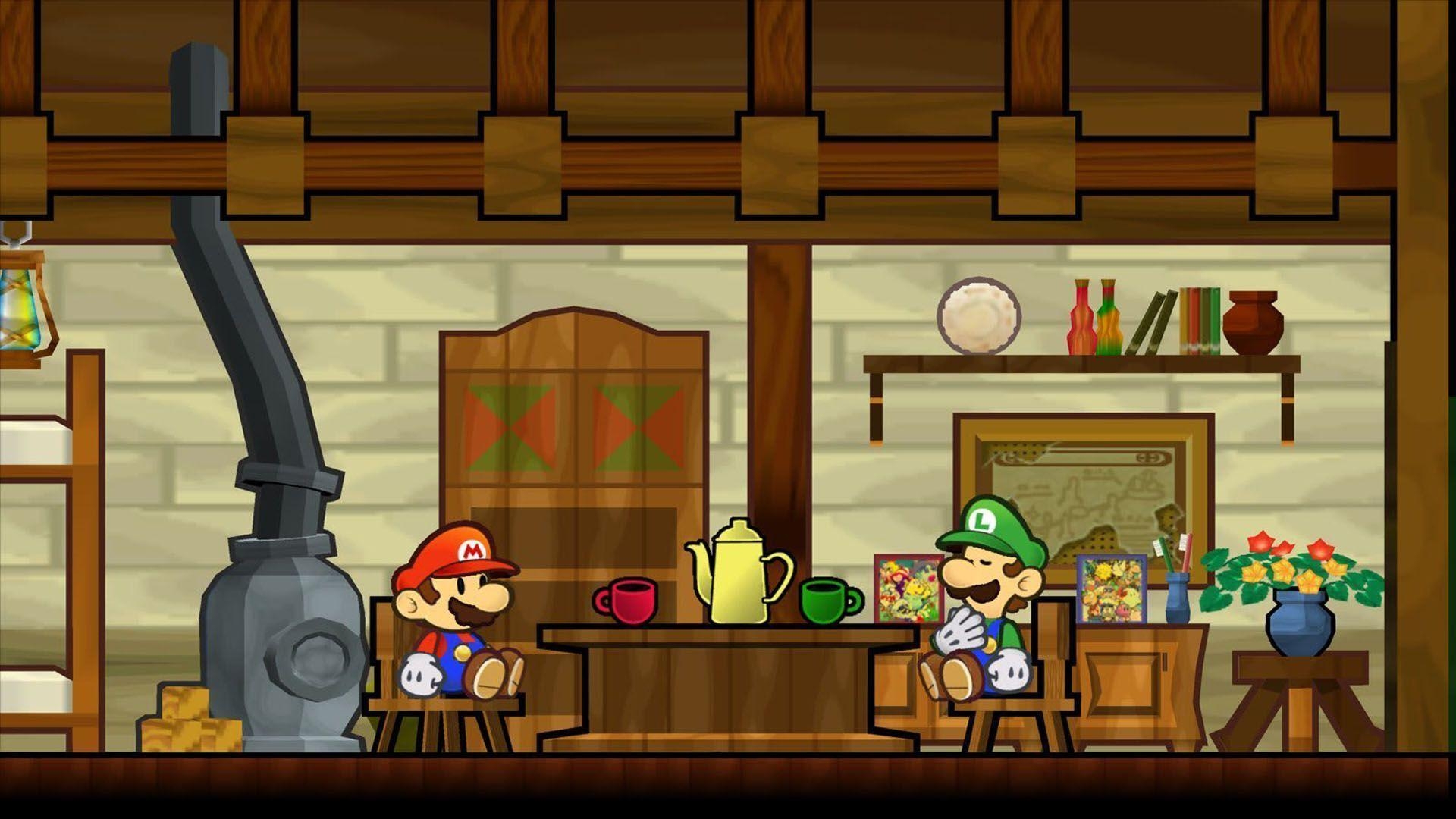 1920x1080 Super Paper Mario Having A Cup Of Tea With Luigi, Desktop