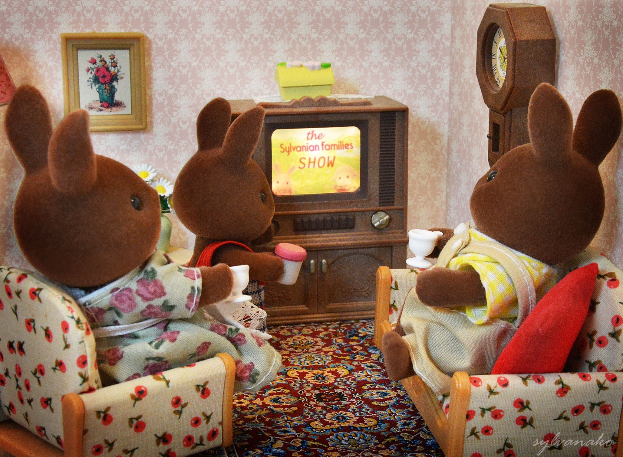 2060x1520 Wallpaper, show, wallpaper, brown, cute, rabbit, bunny, home, carpet, TV, cozy, tea, room, families, couch, calico, critters, armchair, sylvanian, Desktop