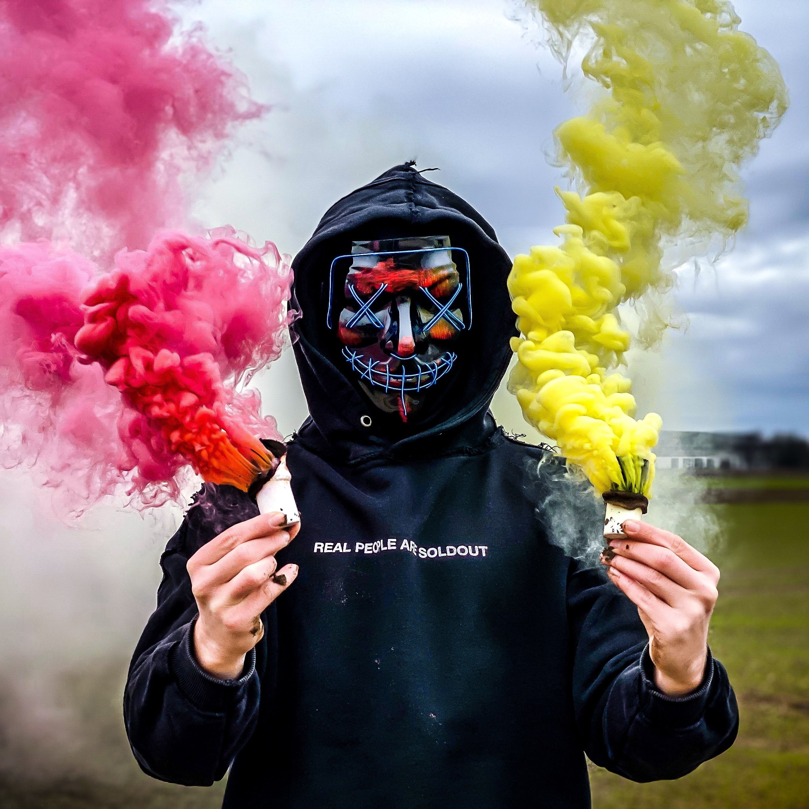 2710x2710 Free of 3D neon hacker mask, color smoke bombs, halloween, Phone