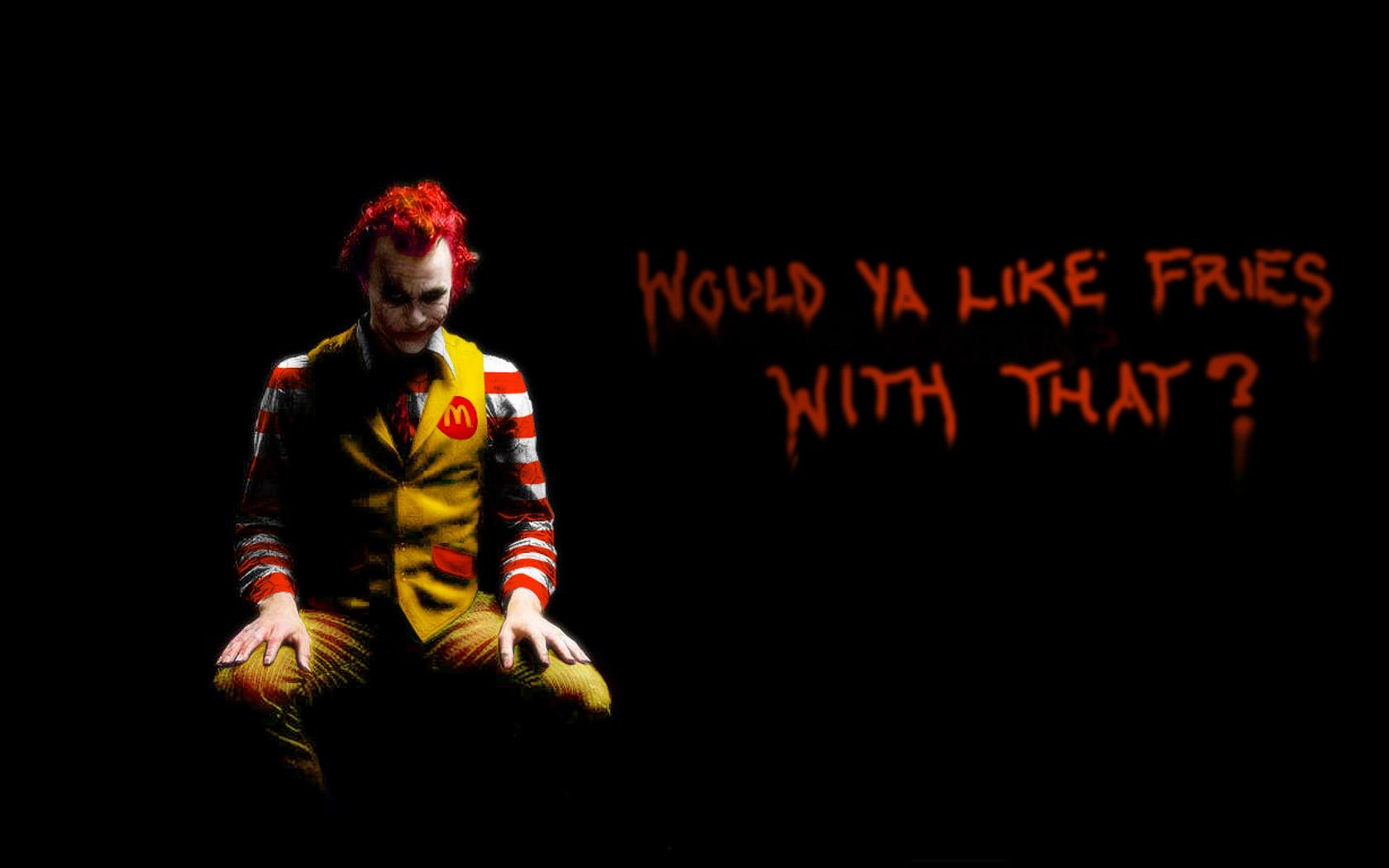 1680x1050 The Joker, Ronald McDonald, black background wallpaper, Desktop