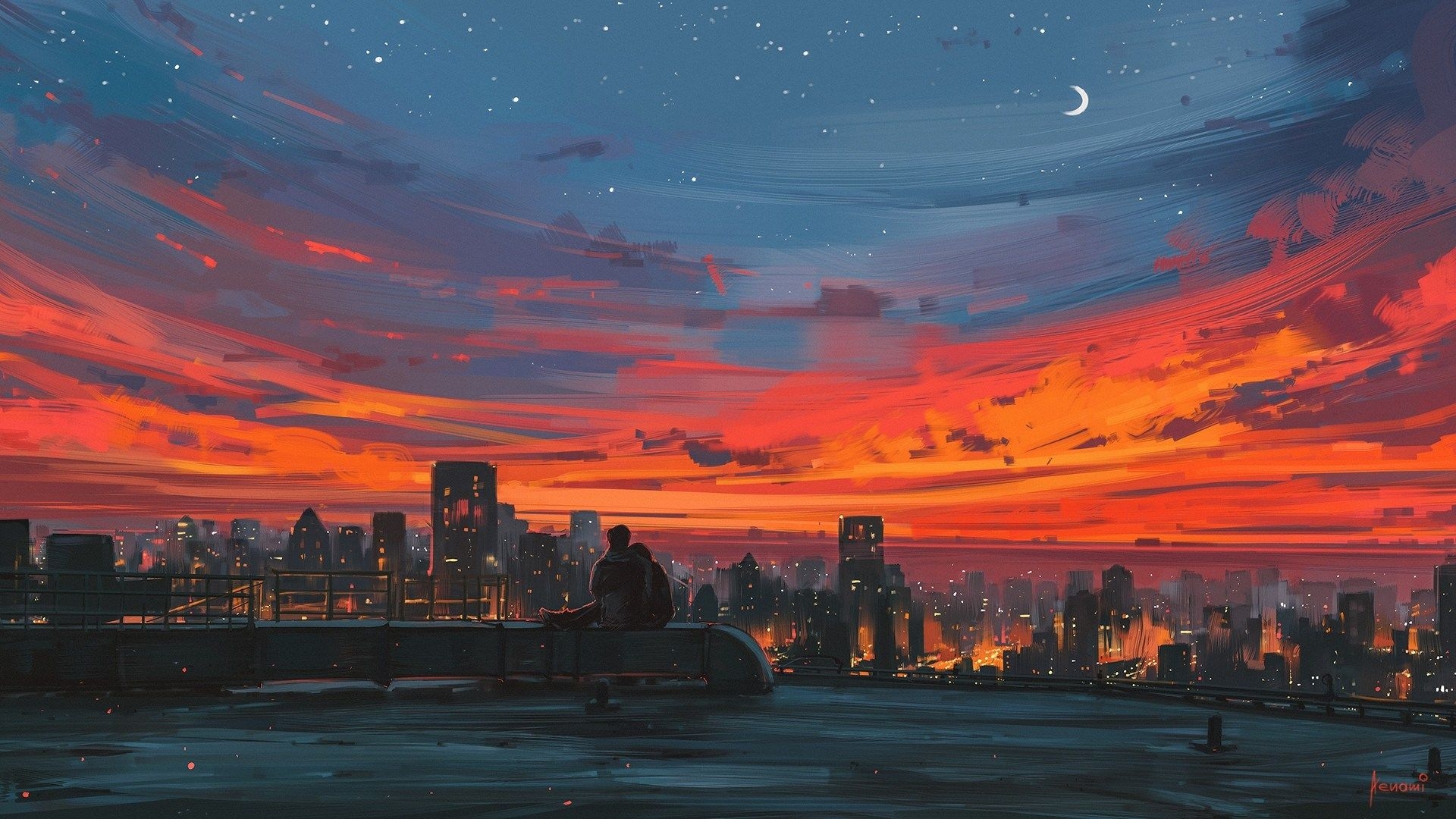 1920x1080 Aesthetic Wallpaper Sunset Anime, Desktop