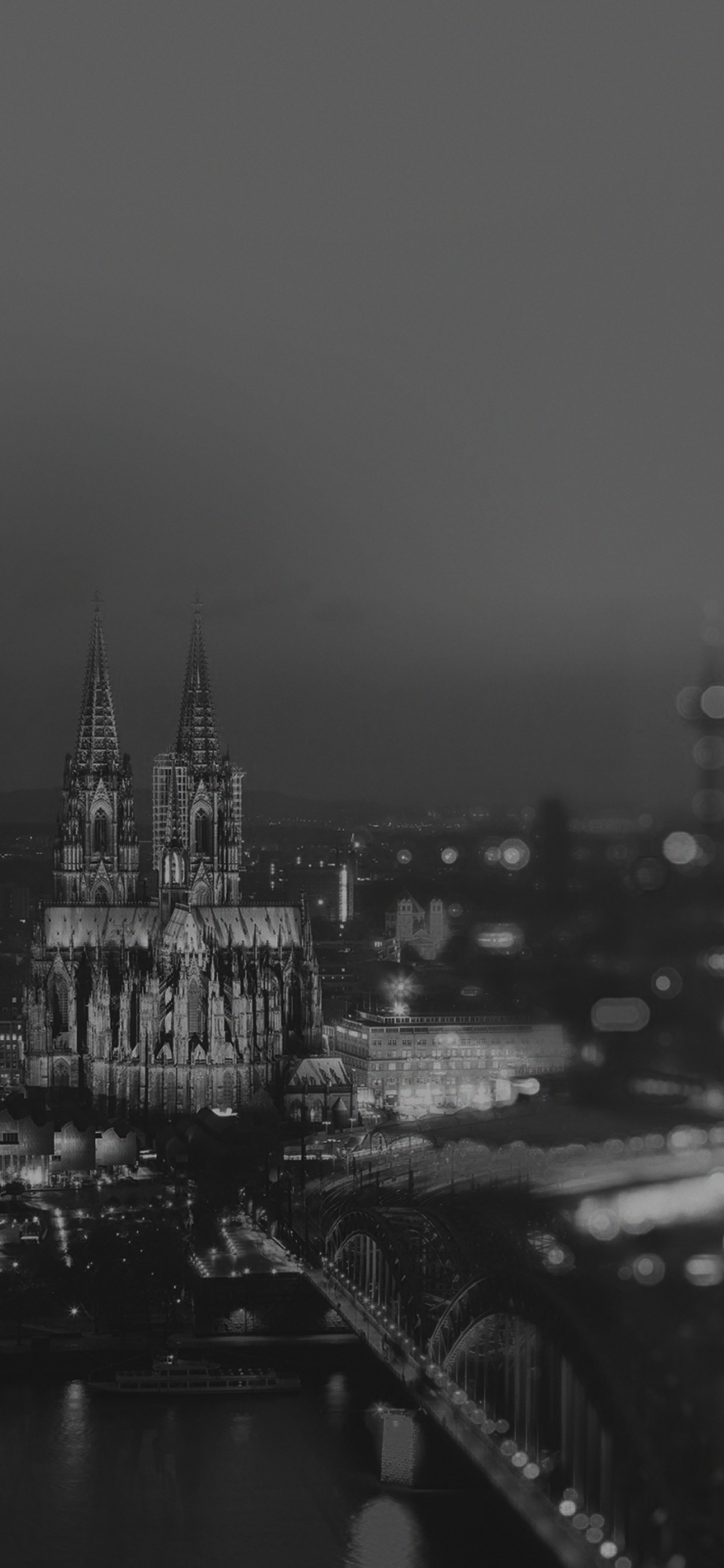 1130x2440 iPhone X wallpaper. cologne cathedral bw hohenzollern bridge sky spain city, Phone