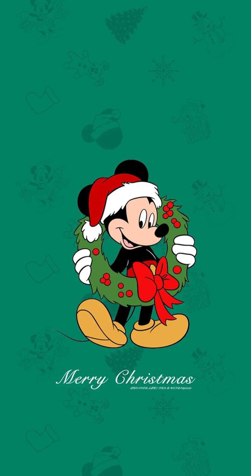 800x1520 Download Disney Christmas Mickey With Wreath Wallpaper, Phone