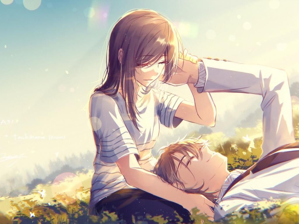 1030x770 Wallpaper Cute, Anime, Couple, Meadow, Love Cute, Desktop