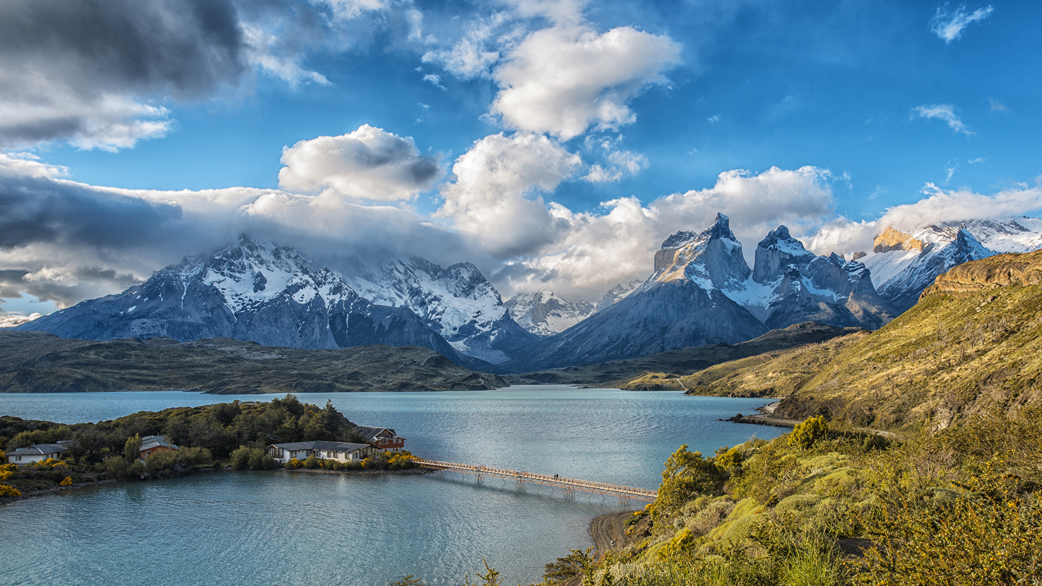 2050x1160 image Chile Lake Pehoe Torres del Paine National Park, Desktop
