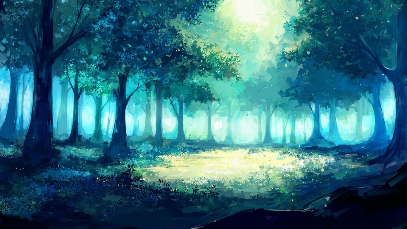 1370x770 Download Forest, fantasy, tree, artwork, anime wallpaper, 1366x Tablet, laptop, Desktop