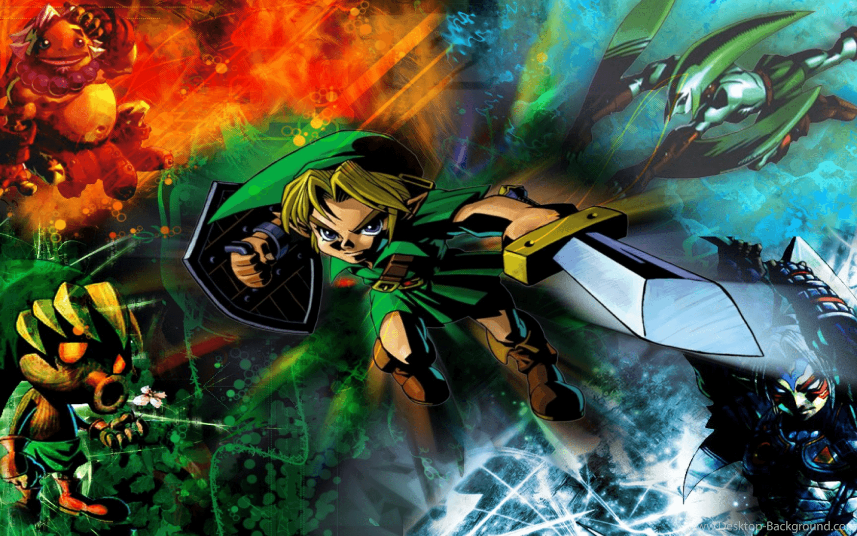 1680x1050 Download Zelda Colorful Link Fierce Deity Link Deku Goron Zora, Desktop