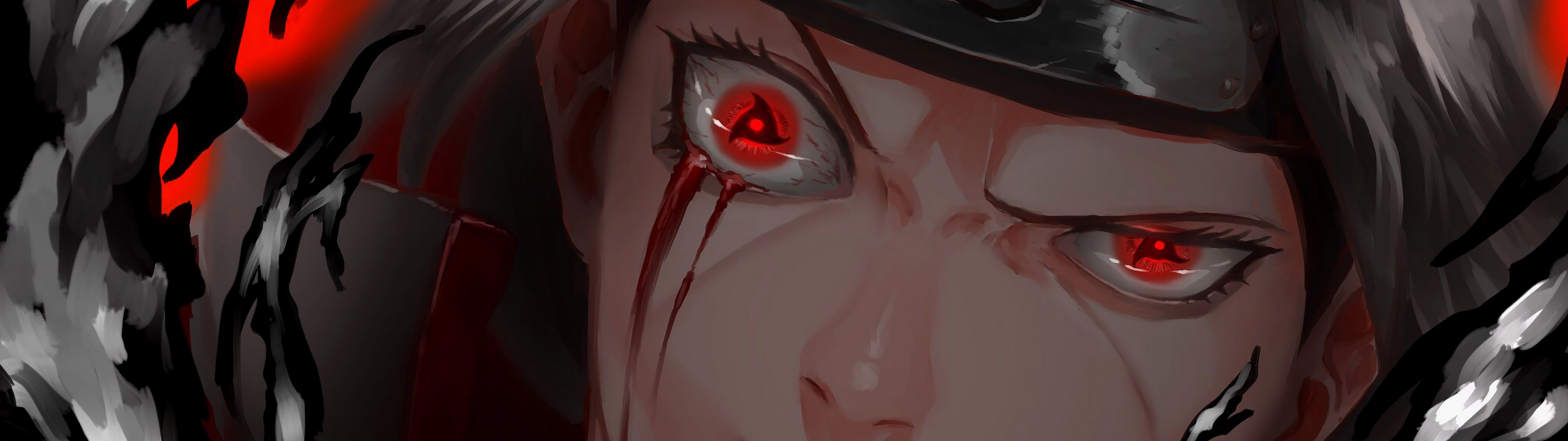 7680x2160 Itachi Uchiha Mangekyo Sharingan 4K Wallpaper, Dual Screen