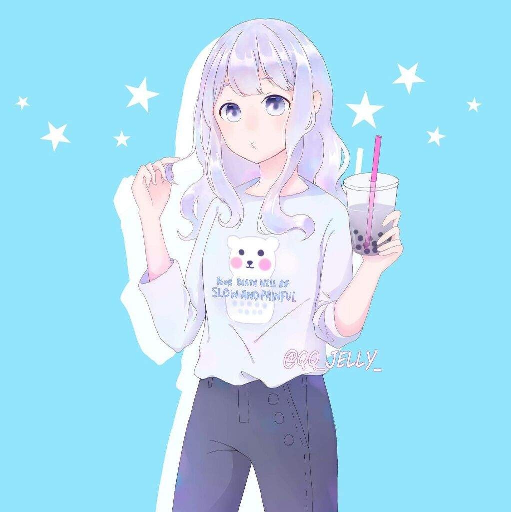 1030x1030 image Of Cute Anime Girl Drinking Boba, Phone