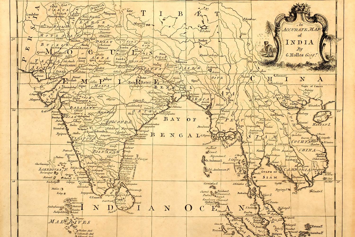 1500x1000 Antique India Map Wallpaper for Decor, Desktop