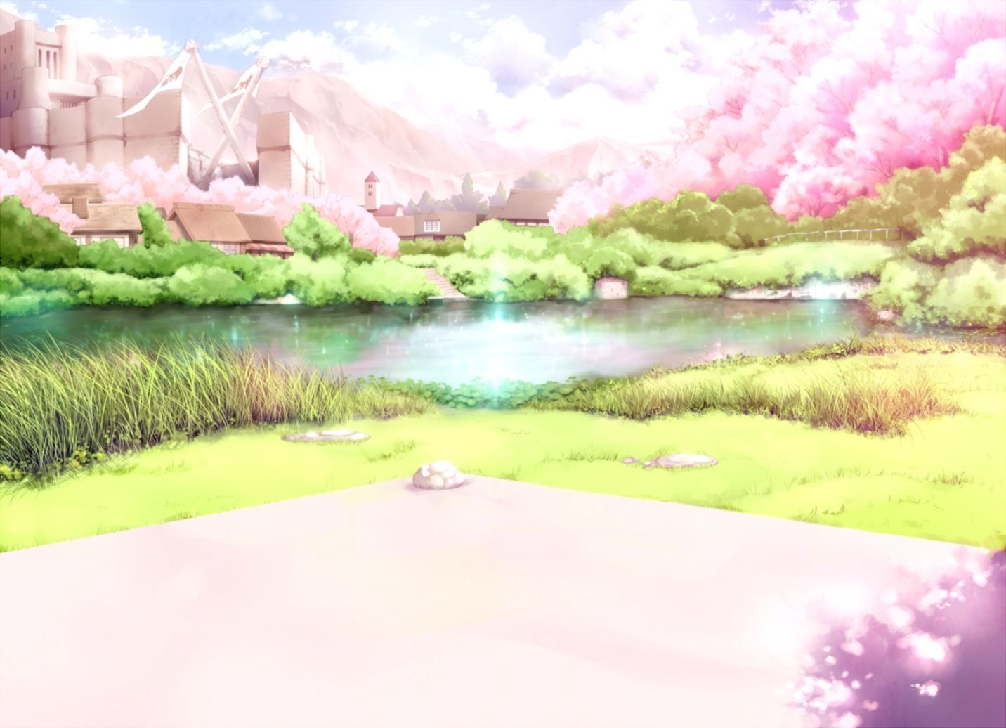 1440x1040 Anime Cherry Blossoms Landscape Wallpaper HD Desktop Cherry Blossom Anime Background, Desktop