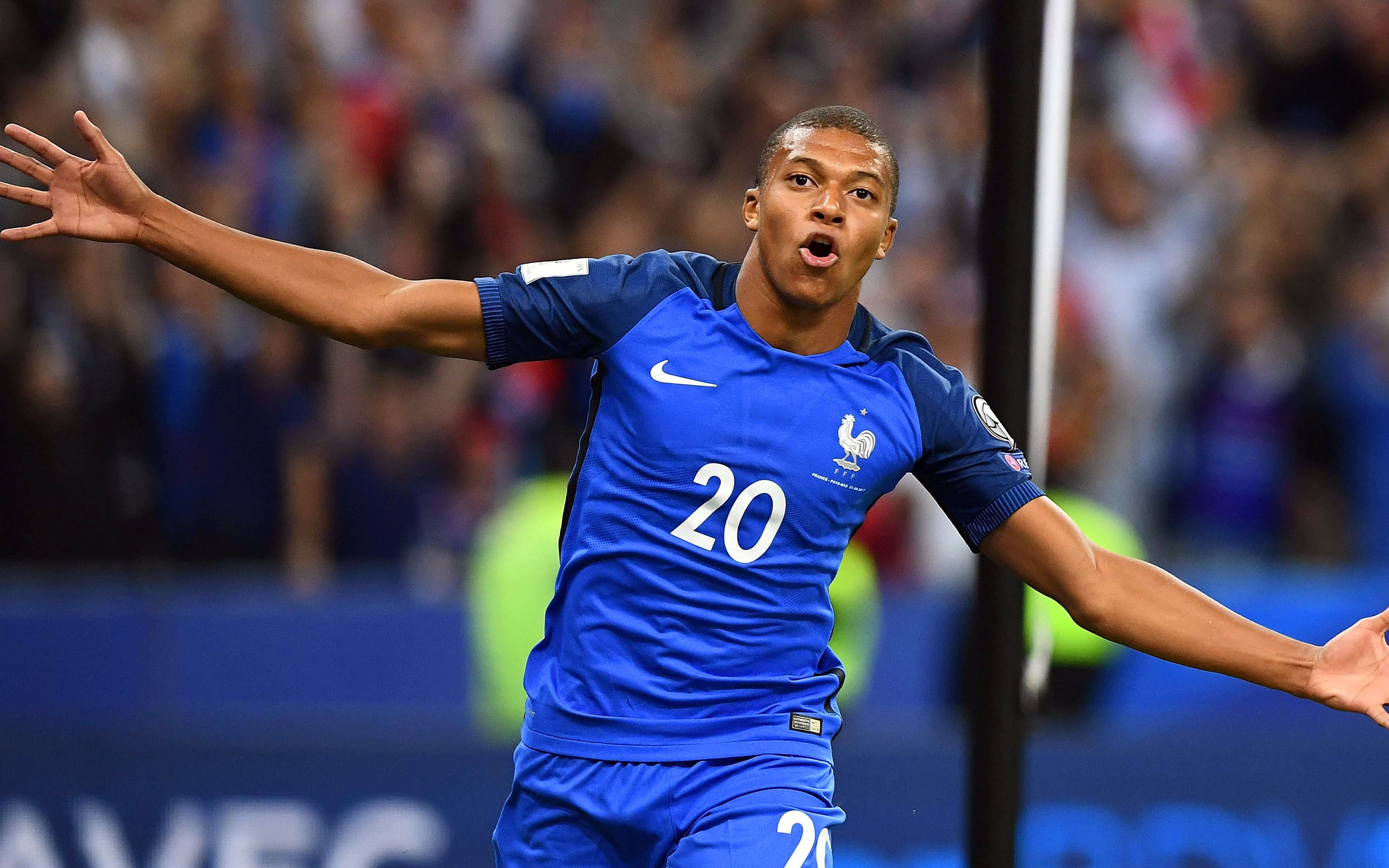 3840x2400 Download wallpaper Mbappe, 4k, FFF, football, Kylian Mbappe, soccer, Desktop