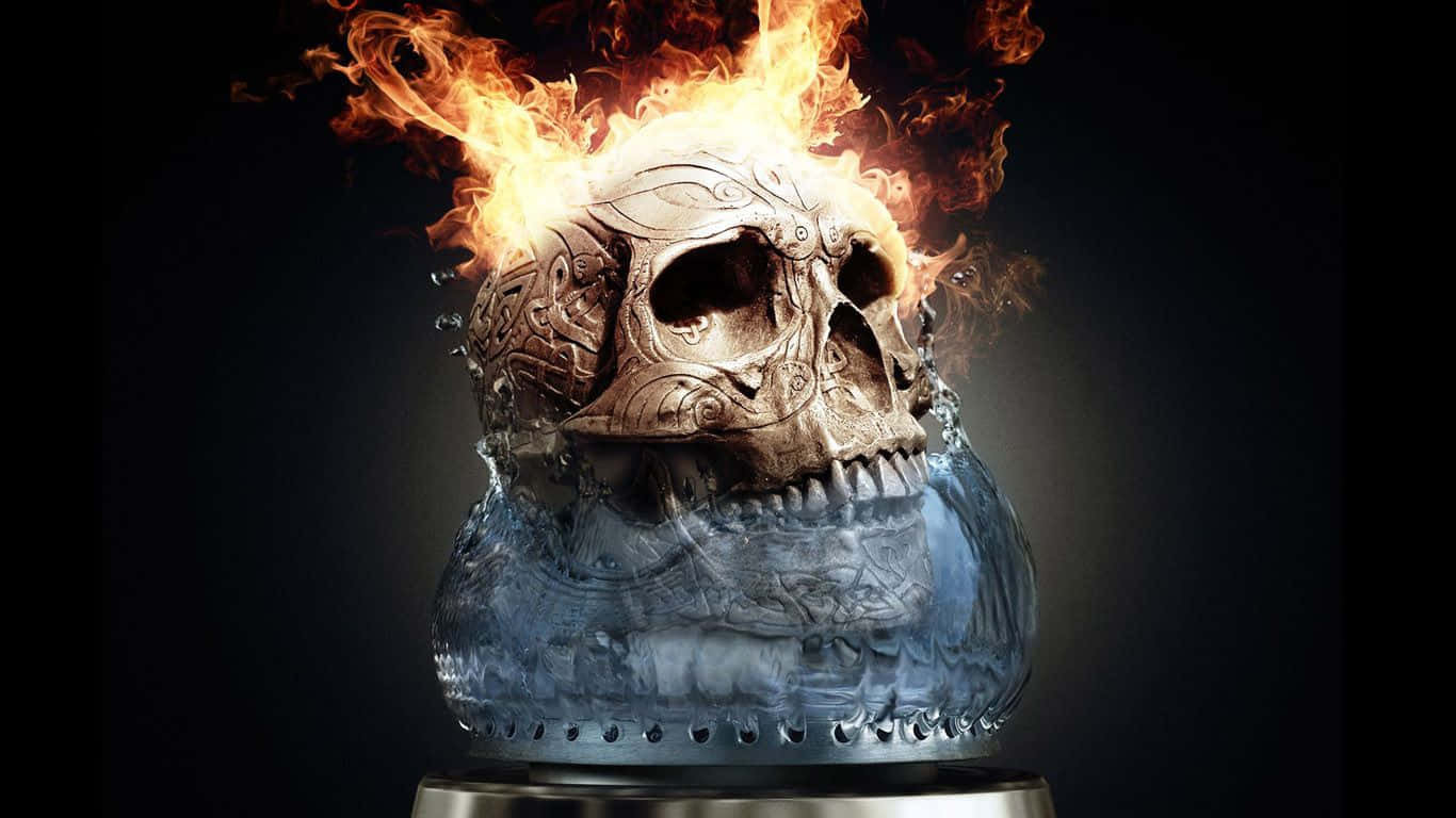 1370x770 Fire Skull Wallpaper, Desktop