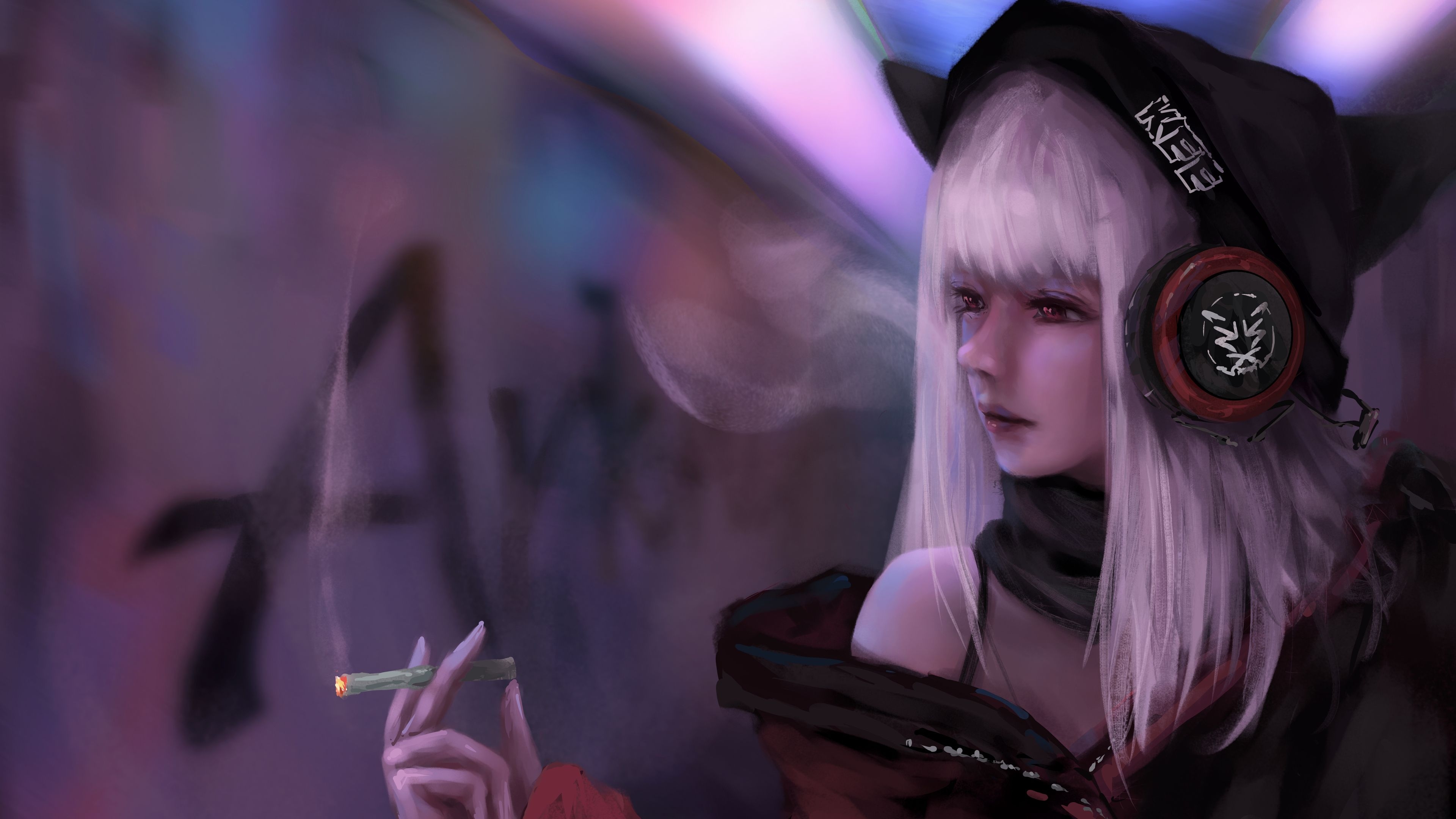 3840x2160 Wallpaper 4k Anime Girl Smoking And Listening Music 4k Wallpaper, Desktop