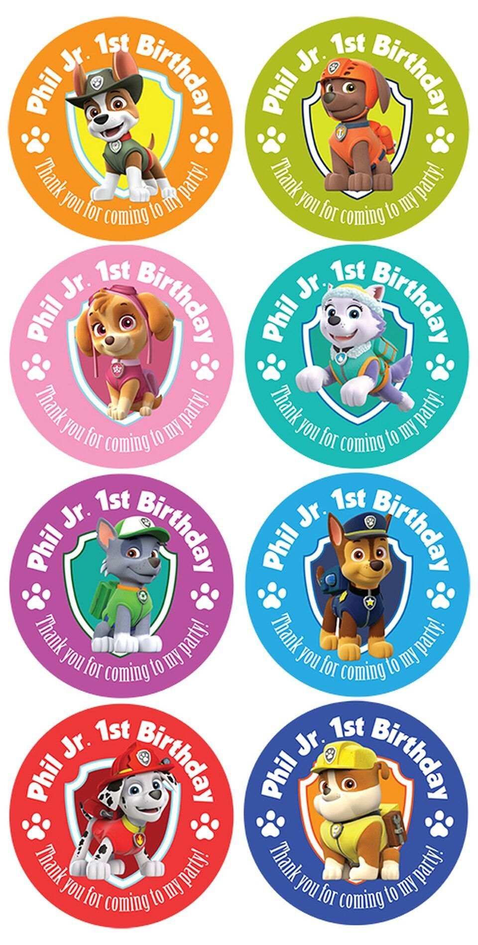 960x1900 Set of Personalised Birthday Party Gift bag Stickers Paw Patrol pups Skye Chase Everest Marshall Rocky Zuma Tracker Rubble. Skye paw patrol party, Paw patrol birthday decorations, Paw patrol, Phone