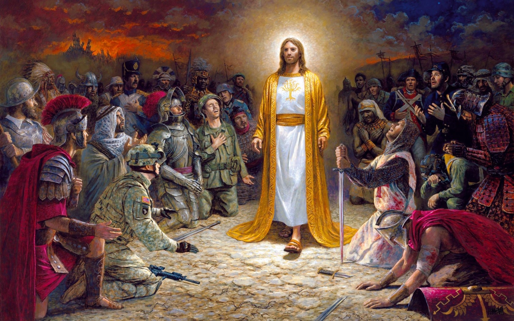 1680x1050 Jesus Christ Soldiers Praying Before The Lord For The Sins Committed 4k Ultra HD Desktop Wallpaper For Computers Laptop Tablet And Mobile Phones 3840x2400, Wallpaper13.com, Desktop