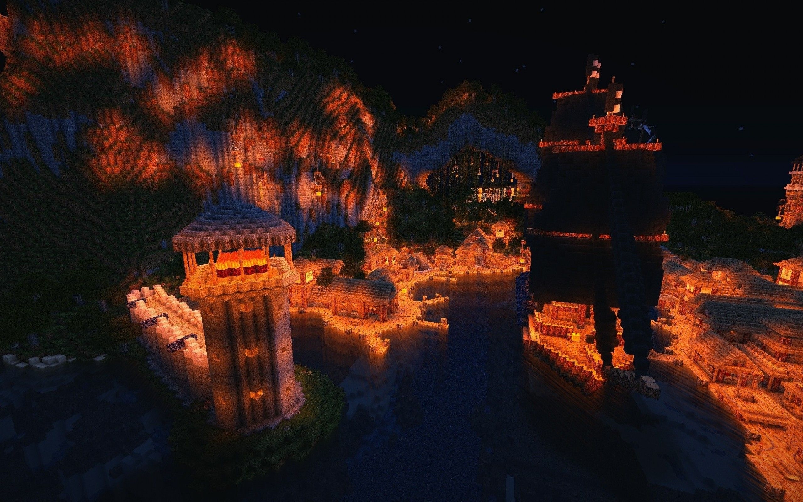 2560x1600 Download  Minecraft, Mod, Towers, Night Wallpaper for MacBook Pro 13 inch, Desktop