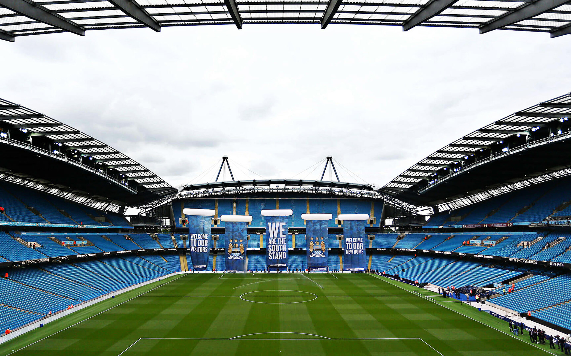 1920x1200 Download wallpaper Etihad Stadium, City of Manchester Stadium, Manchester, Great Britain, English football stadium, Manchester City FC stadium, inside view, South Stand, football, Premier League, England for desktop with resolution. High, Desktop