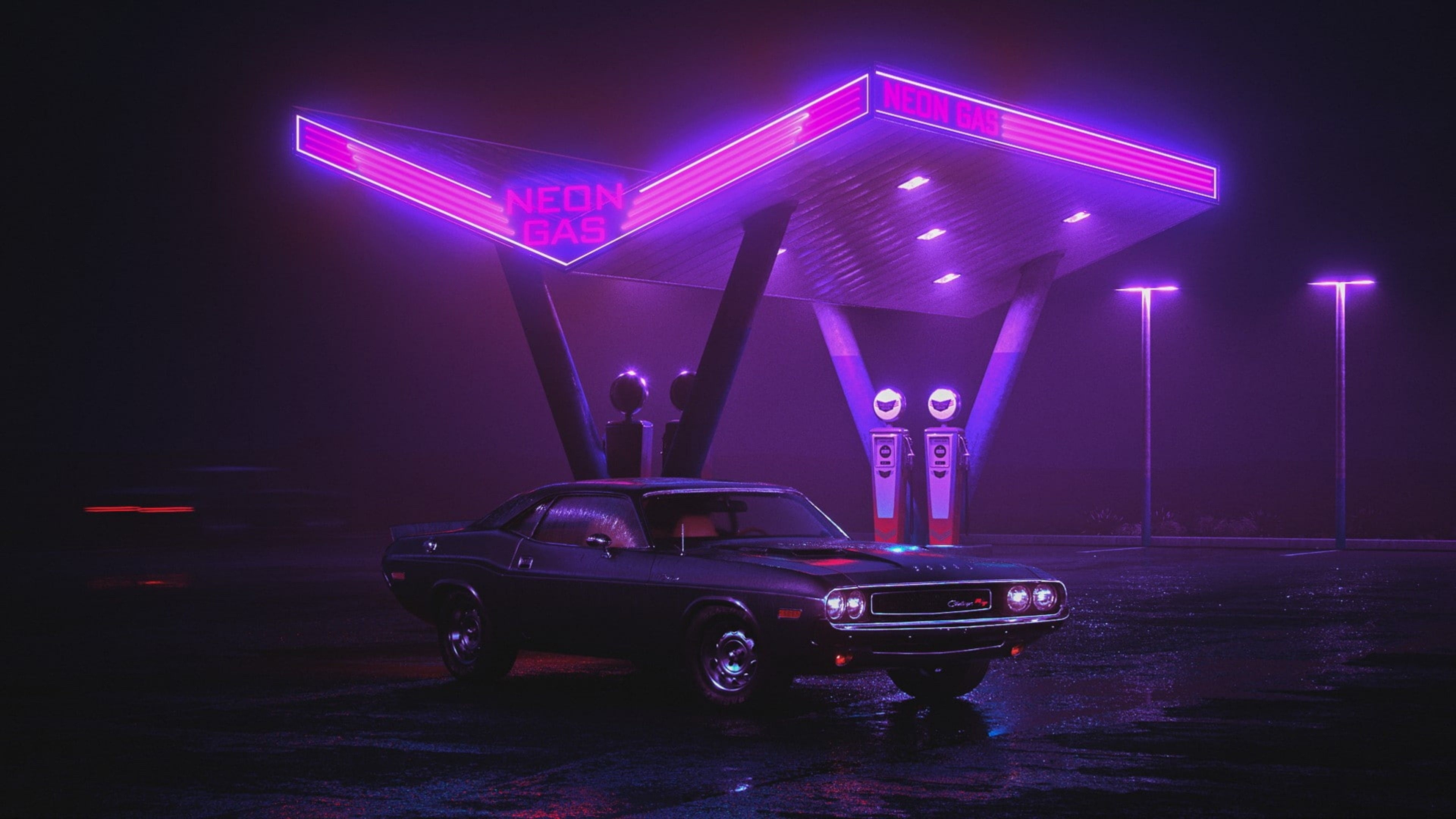 3840x2160 Vaporwave Purple Neon Lights Night Darkness 4K HD Wallpaper, Desktop