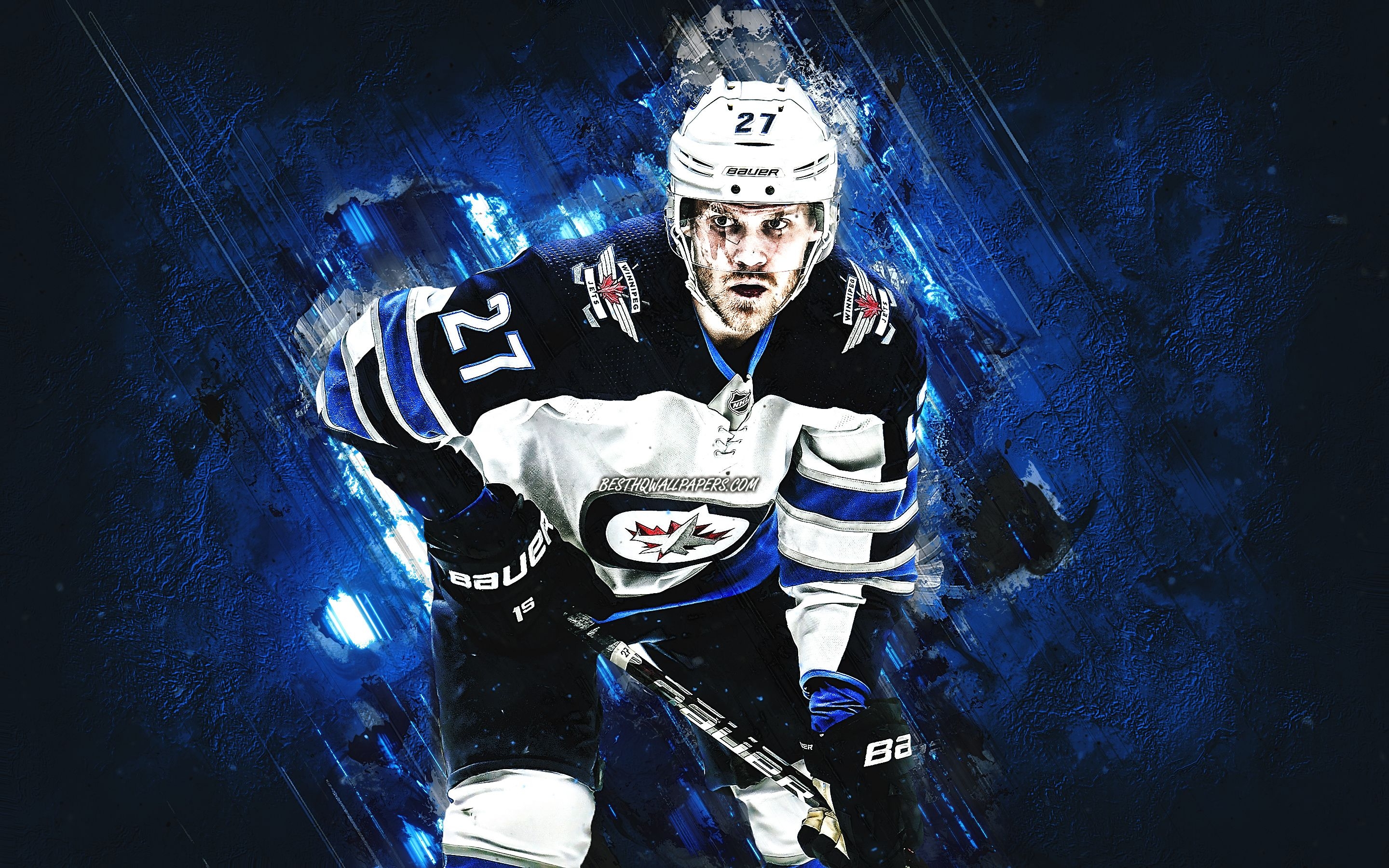 2880x1800 Download wallpaper Nikolaj Ehlers, Winnipeg Jets, NHL, Danish hockey player, portrait, blue stone background, National Hockey League, hockey for desktop with resolution. High Quality HD picture wallpaper, Desktop