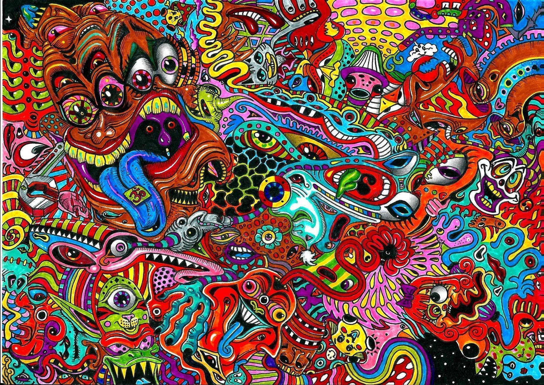 1880x1330 Psychedelic art color detail dark monsters wallpaperx1656, Desktop