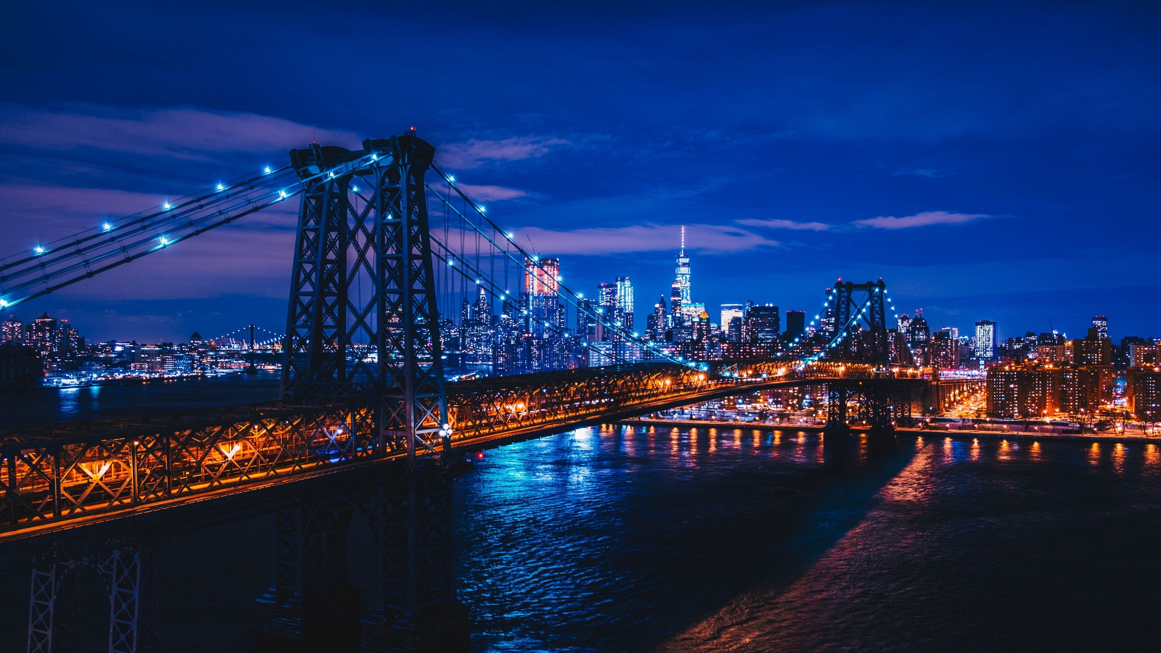 3840x2160 Download wallpaper  new york, usa, night city, bridge 4k uhd 16:9 HD background. Williamsburg bridge, Skyscraper new york, Night city, Desktop